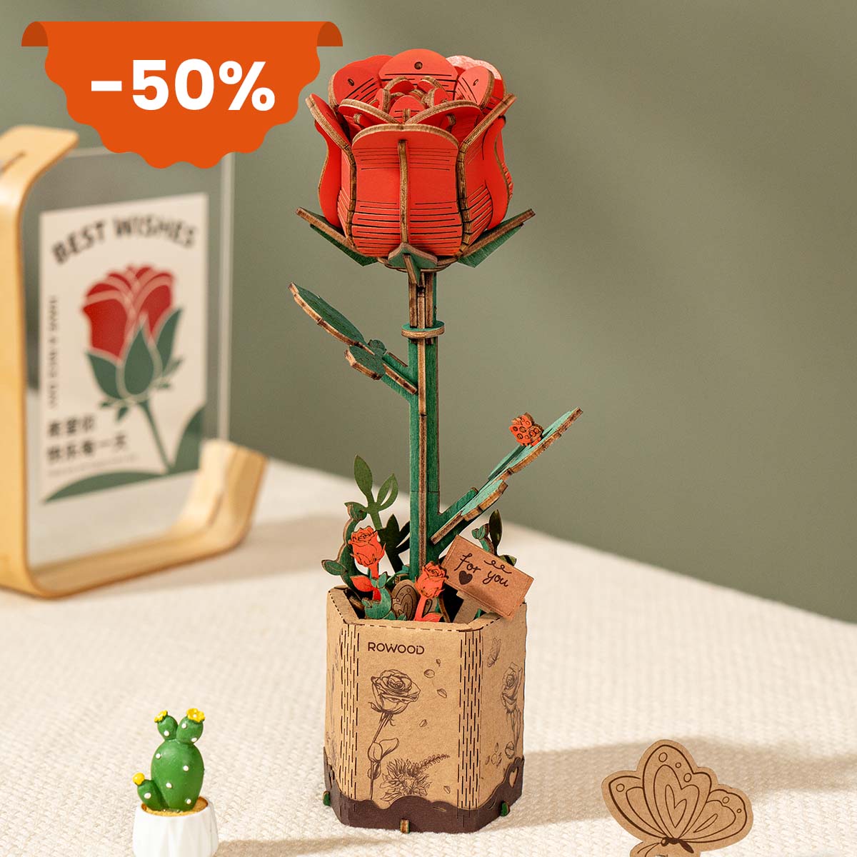 Rowood DIY Wooden Flower Red Rose TW042