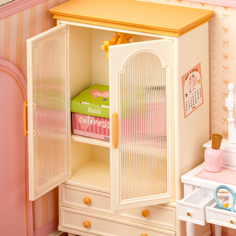 Rolife Lovely Pink Bedroom DIY Miniature House DW016