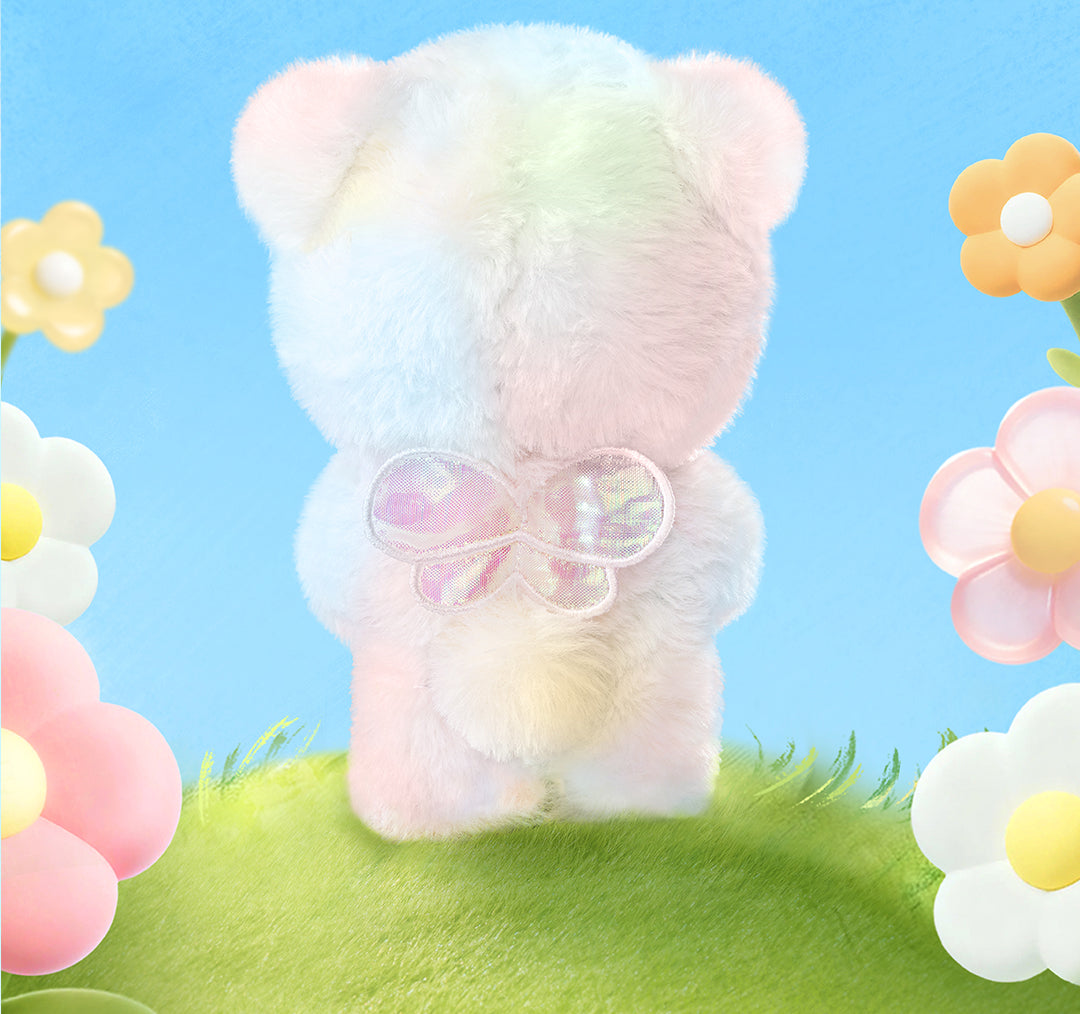 Back view of Rolife Nanci Spring Bear MN003 plush pendant with translucent bow.
