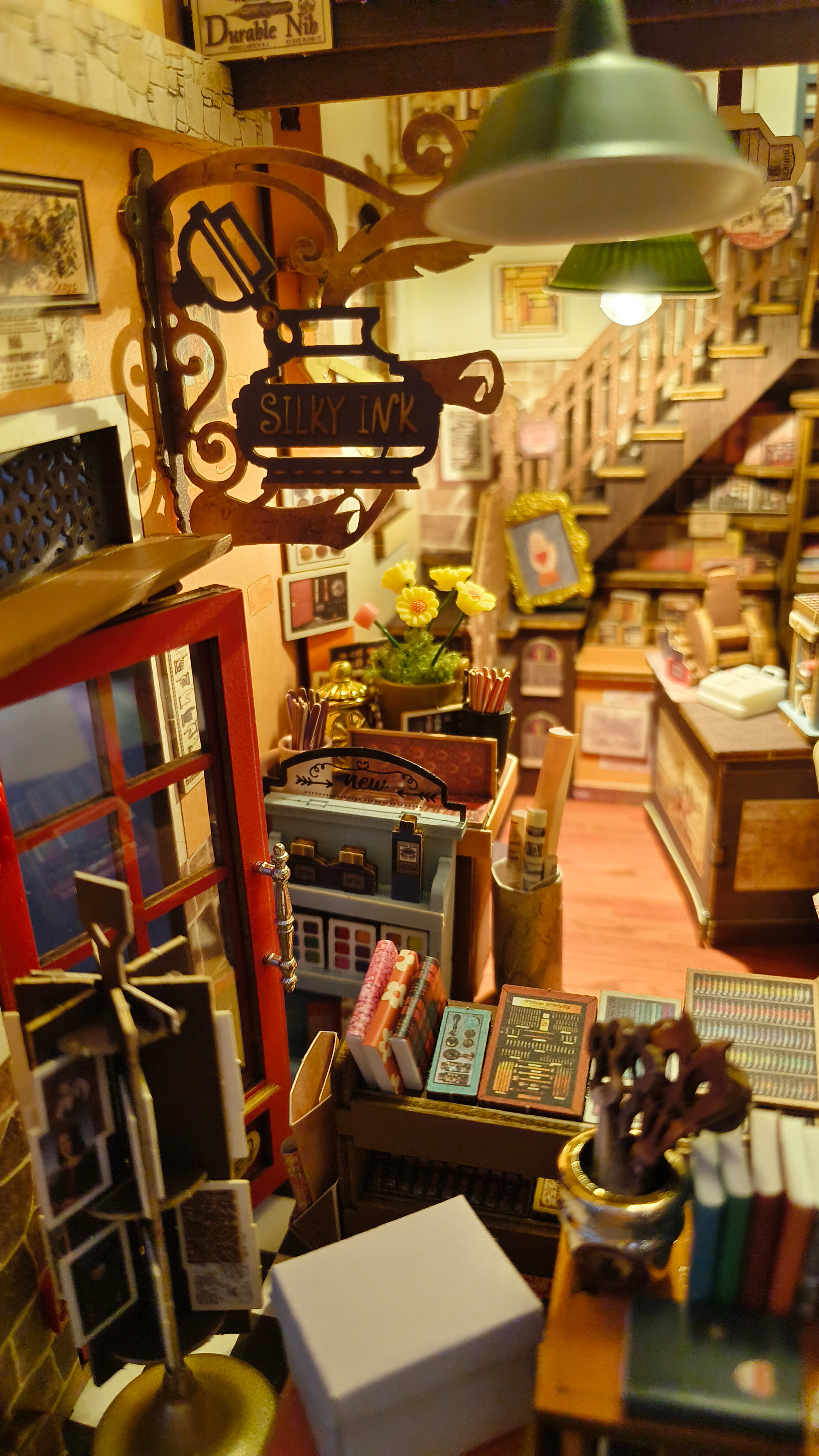 Close view of the layered shop interior and stationery shelves, photographed by Jill Francisco