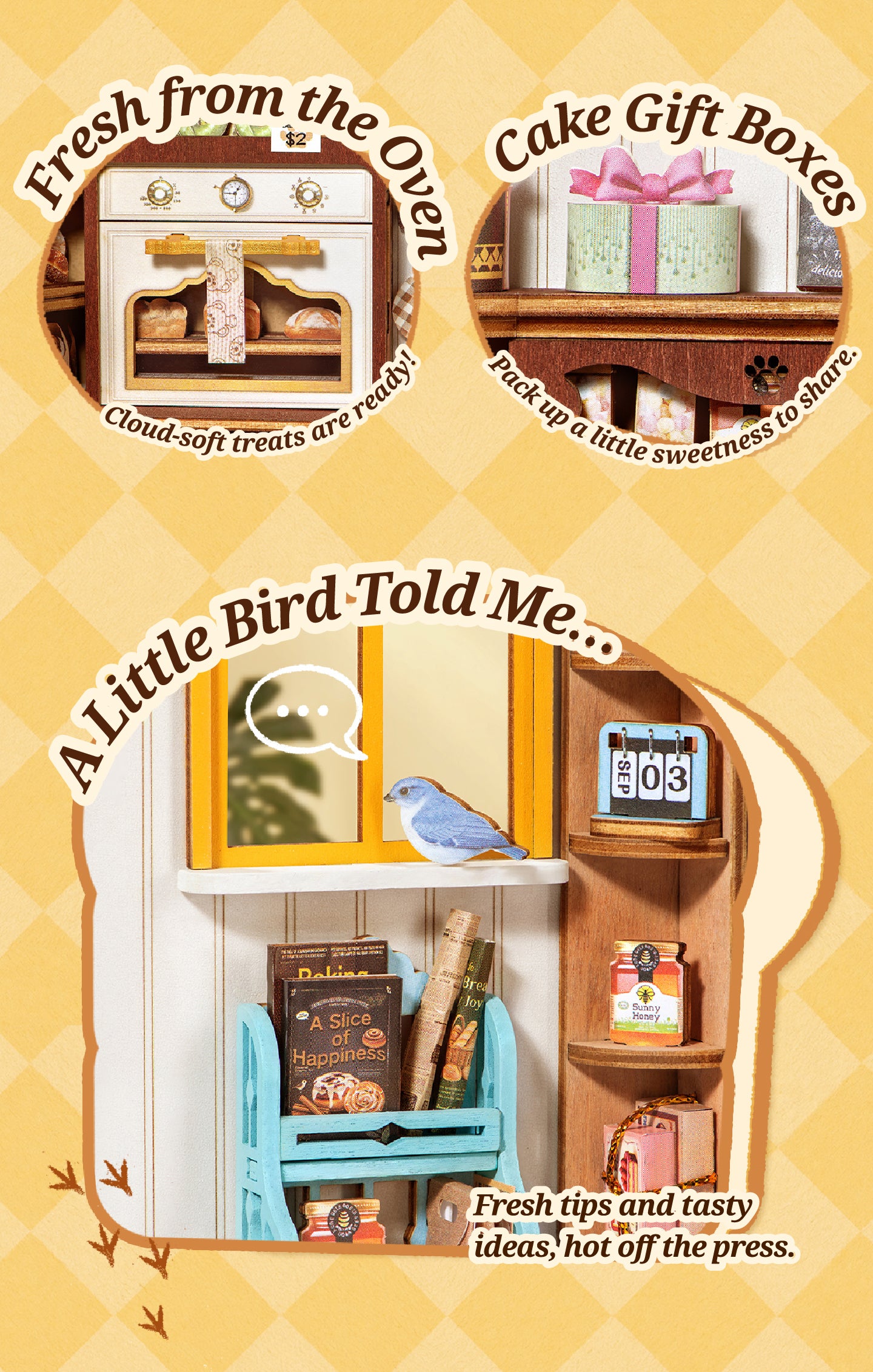 Fluffy Bakery miniature furniture and wall decor close-up