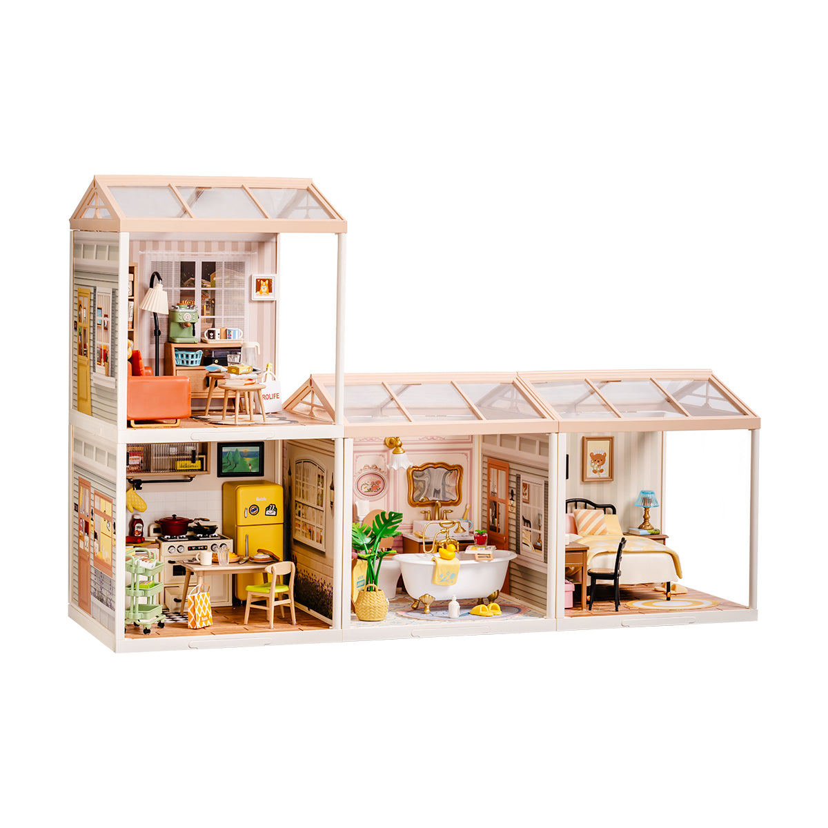 Rolife Pink Bedroom DIY Dollhouse Kit - Creative Miniature Building Set For Teens & Adults