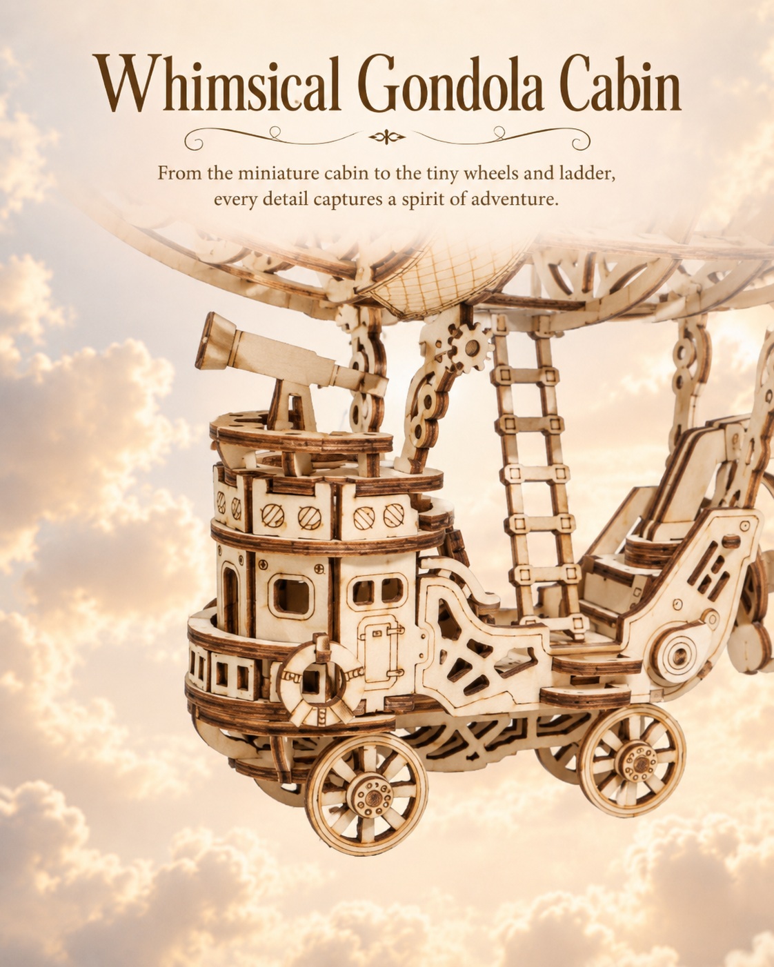Rolife Airship detail graphic showing the whimsical gondola cabin and hanging ladder