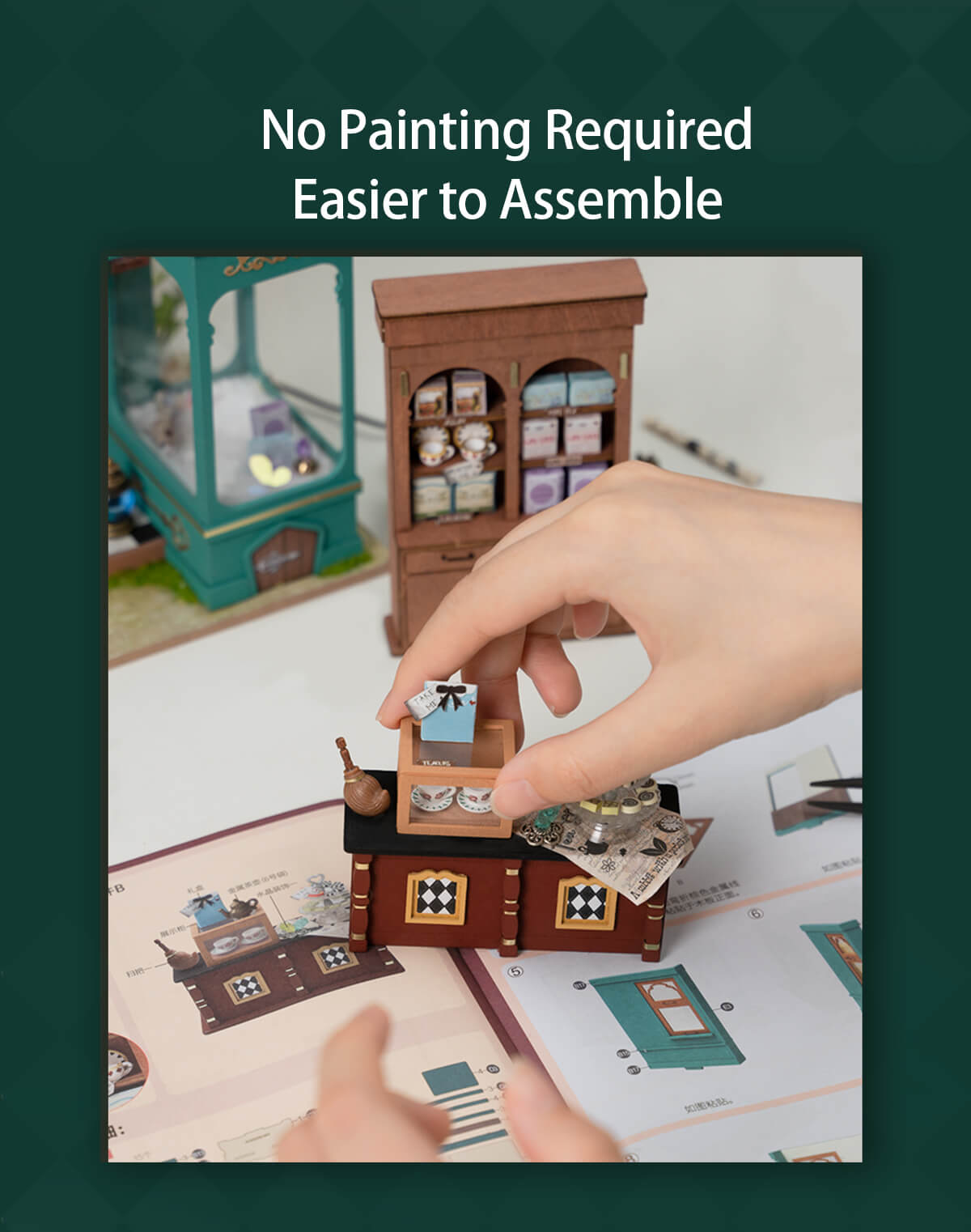 Alice's Tea Store DG156 assembly graphic with no painting required and easier to assemble text