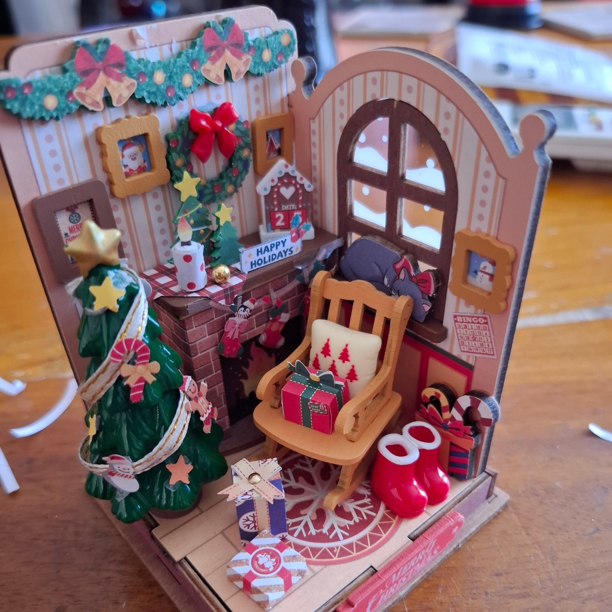 Carmie worked on a cozy Christmas indoor scene