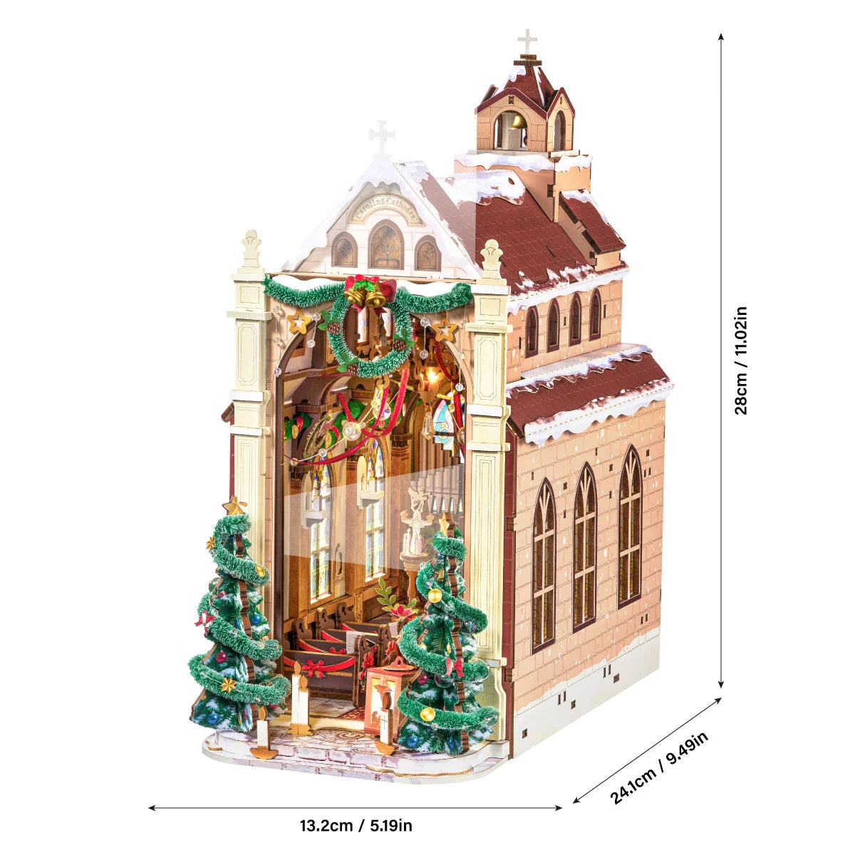 Rolife Caroling Cathedral TGB26 shown with finished dimensions of 132 by 241 by 280 millimeters