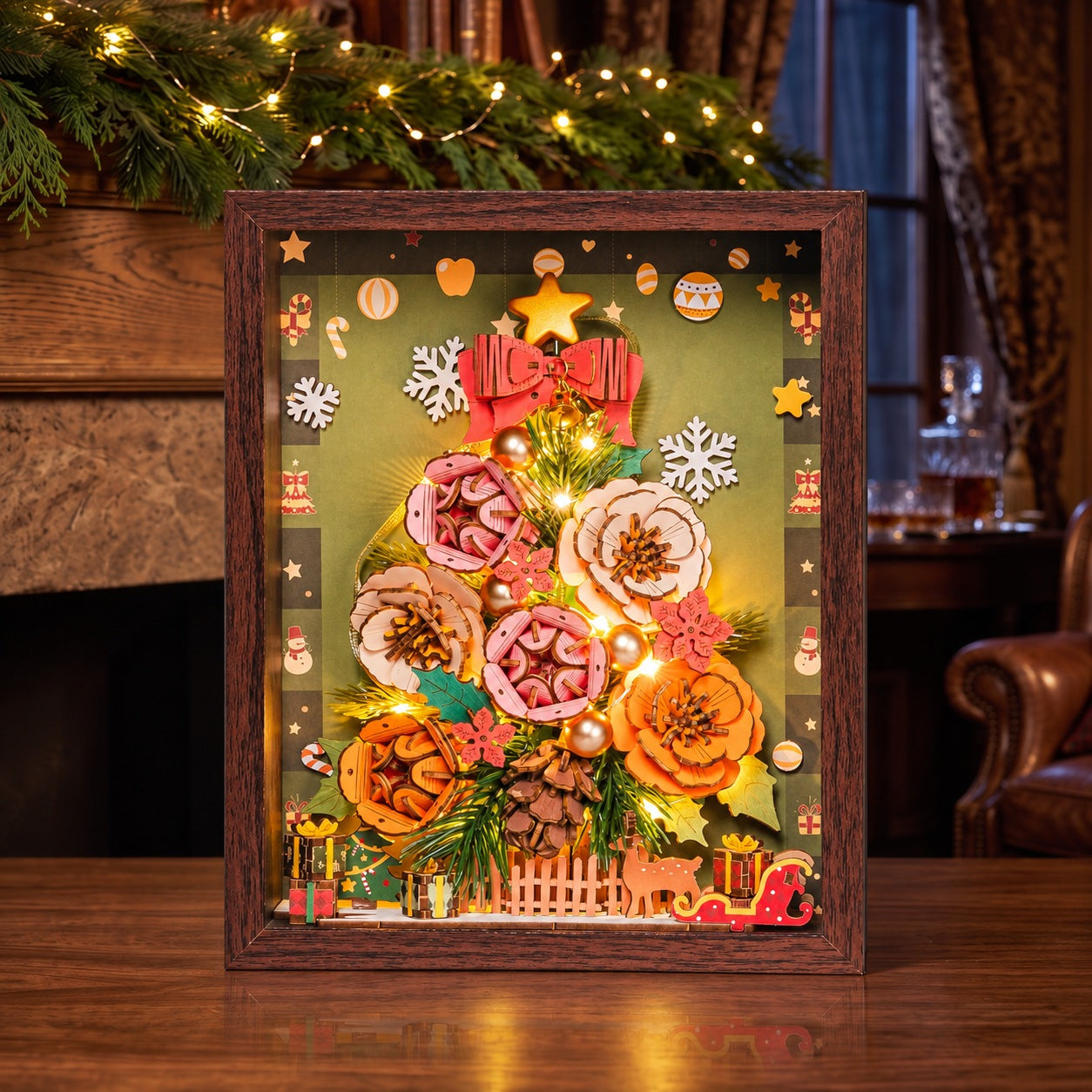 Rowood Everglow Christmas Tree TW05H finished floral Christmas frame