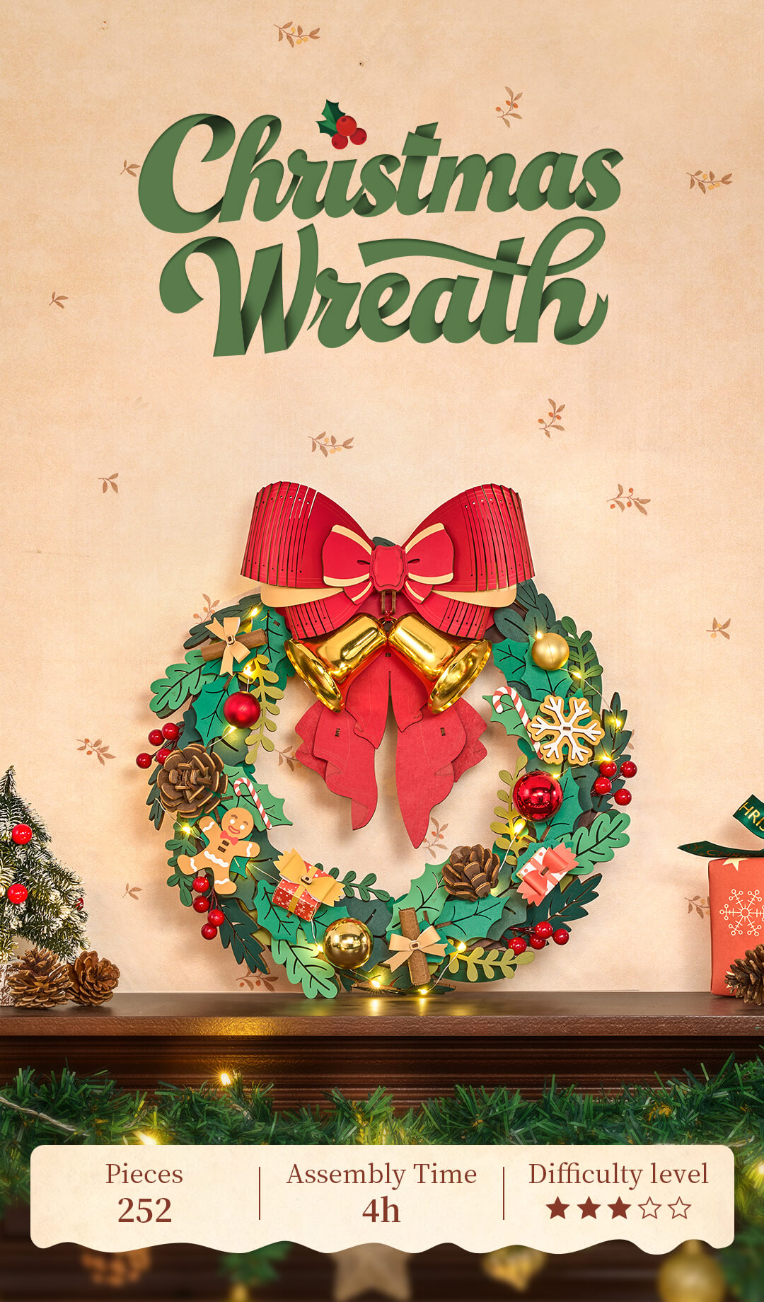 Rolife 3D Wooden Puzzle - Christmas Wreath TGL04