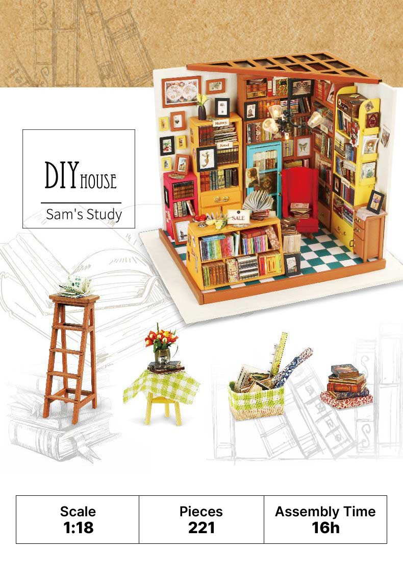Robotime Sam's Study DG102 DIY miniature with accessories