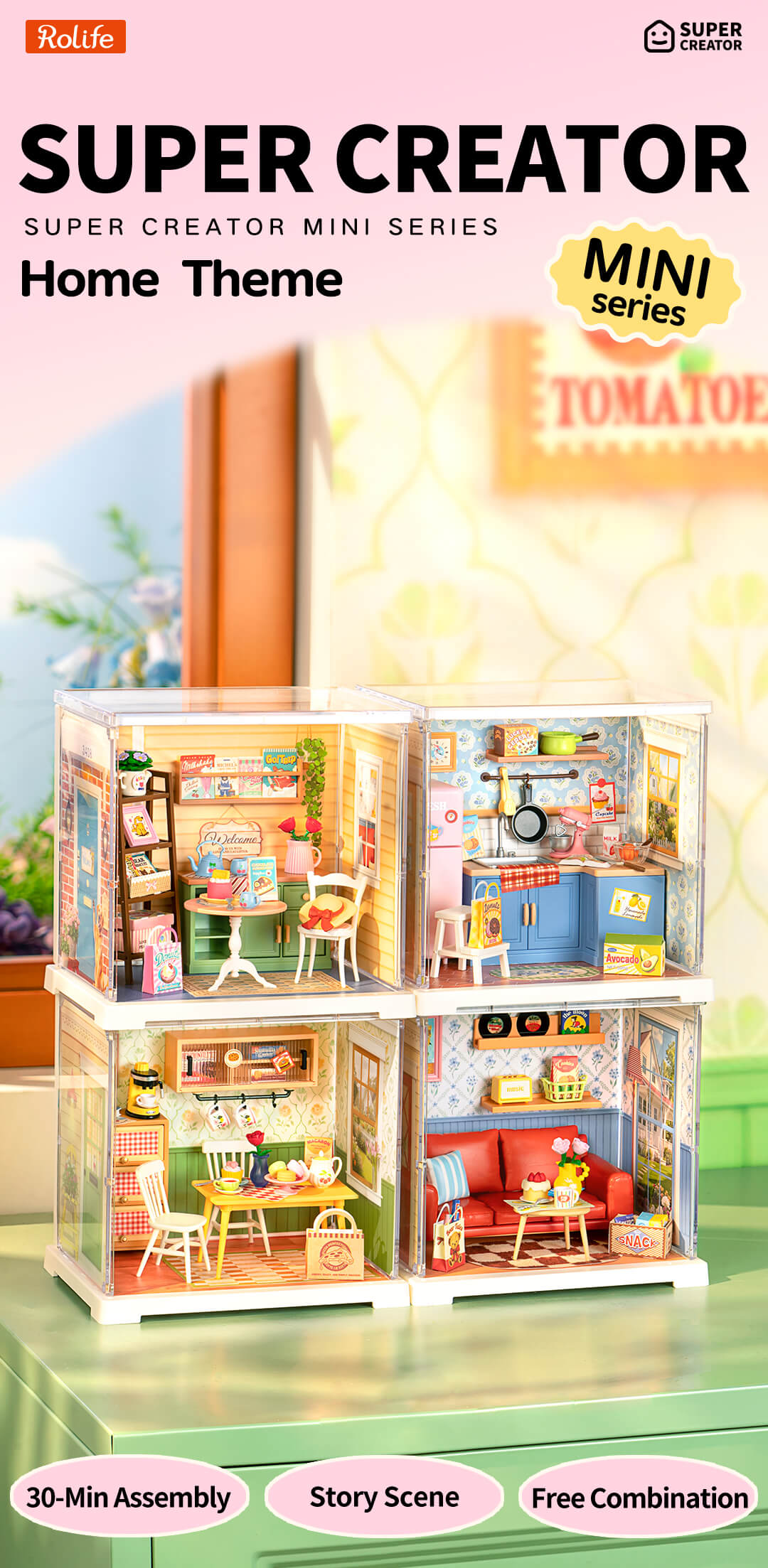 Rolife Homely Baking Kitchen Mini Super Creator DIY Miniature House DW