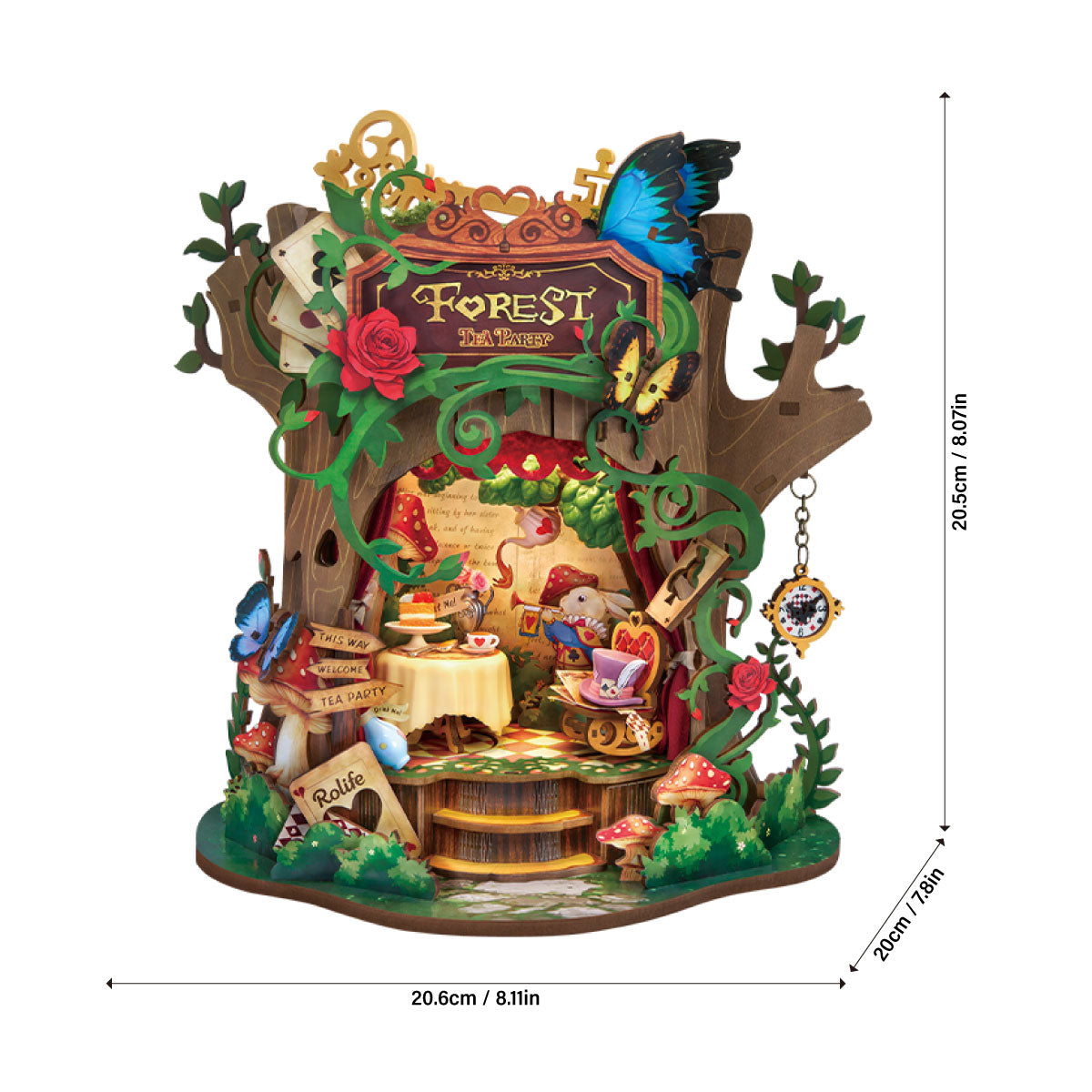 Rolife Forest Tea Party AMT03 – Abmessungen und Gesamtansicht des Modells