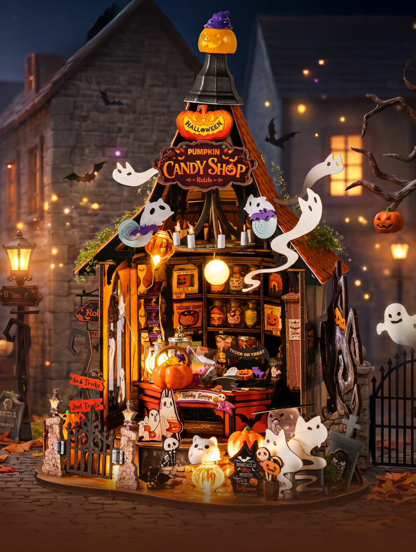 Haunted Candy House detail image showing Make Every Night Magical: Display the finished house on a desk, shelf, or bedside table.