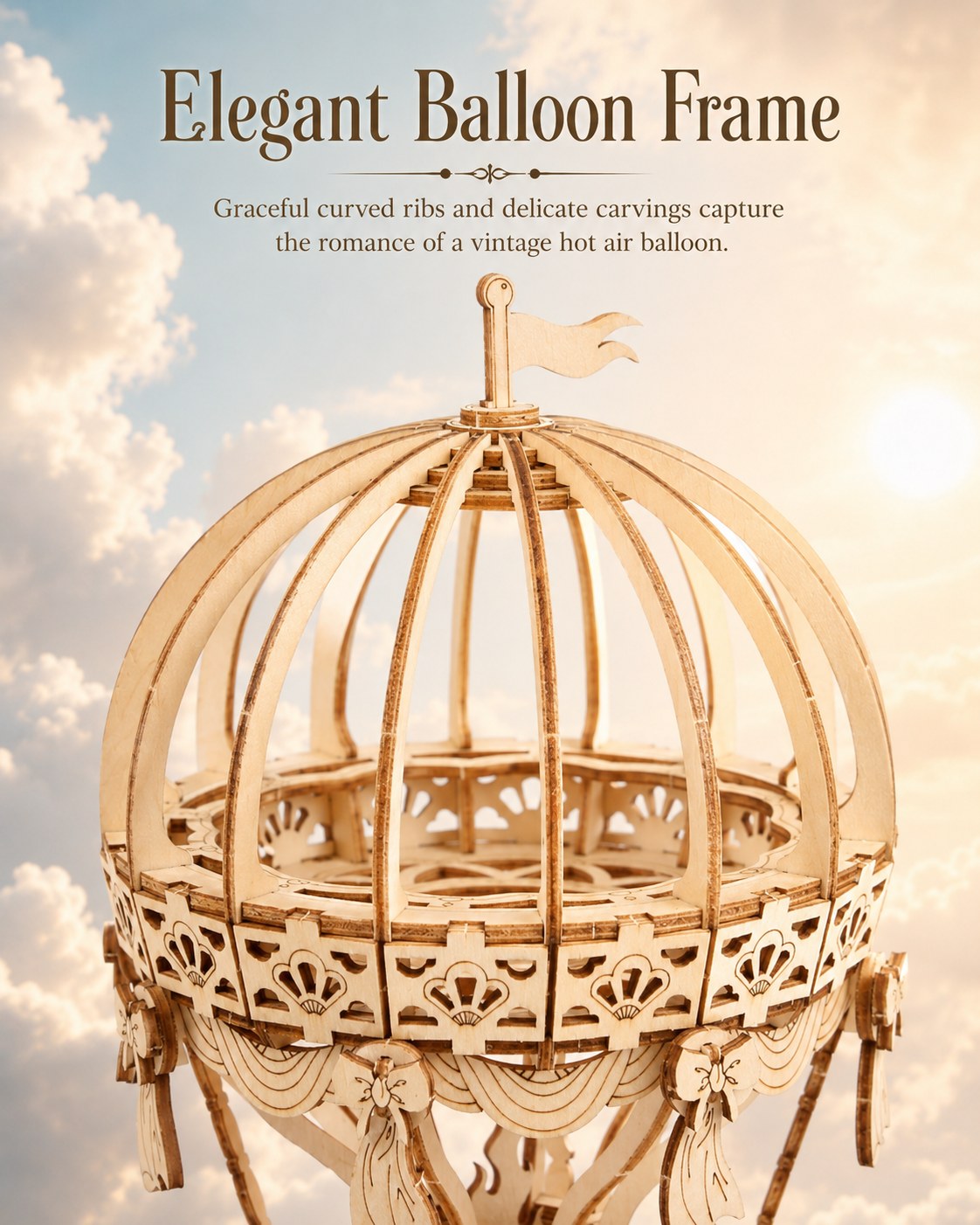 Rolife Hot Air Balloon detail graphic showing the elegant balloon frame and curved ribs