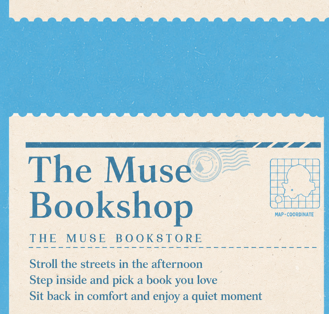 Rolife Little & Warm Space Series3 The Muse Bookshop title graphic with design concept text
