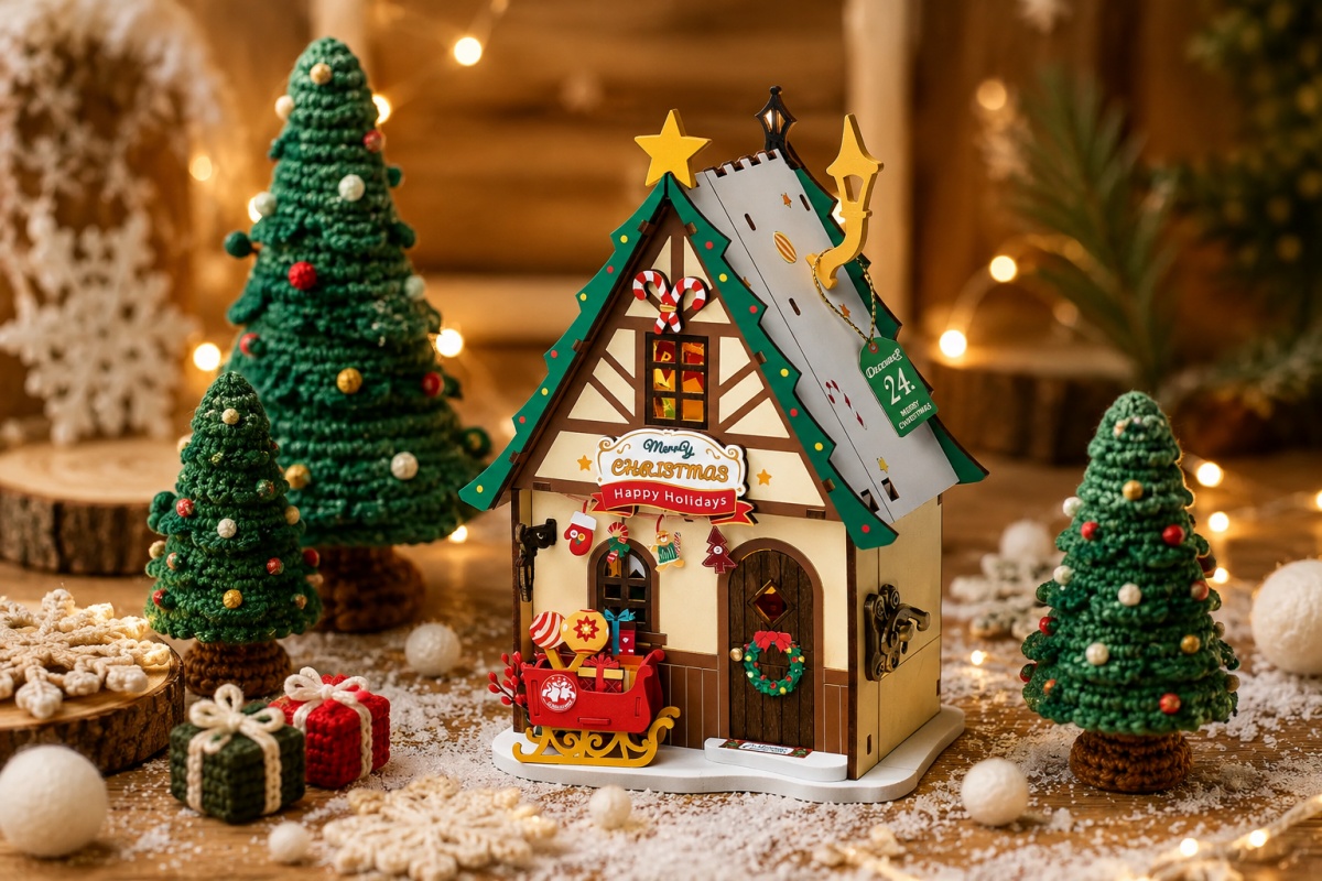 Maak een Kleine Gehaakte Kerst Village met Twinkelende Kersthuis