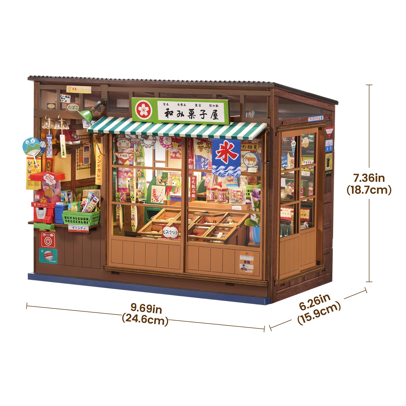 Rolife Nostalgic Corner Shop TGE05 DIY kit pieces and decorative shop accessories