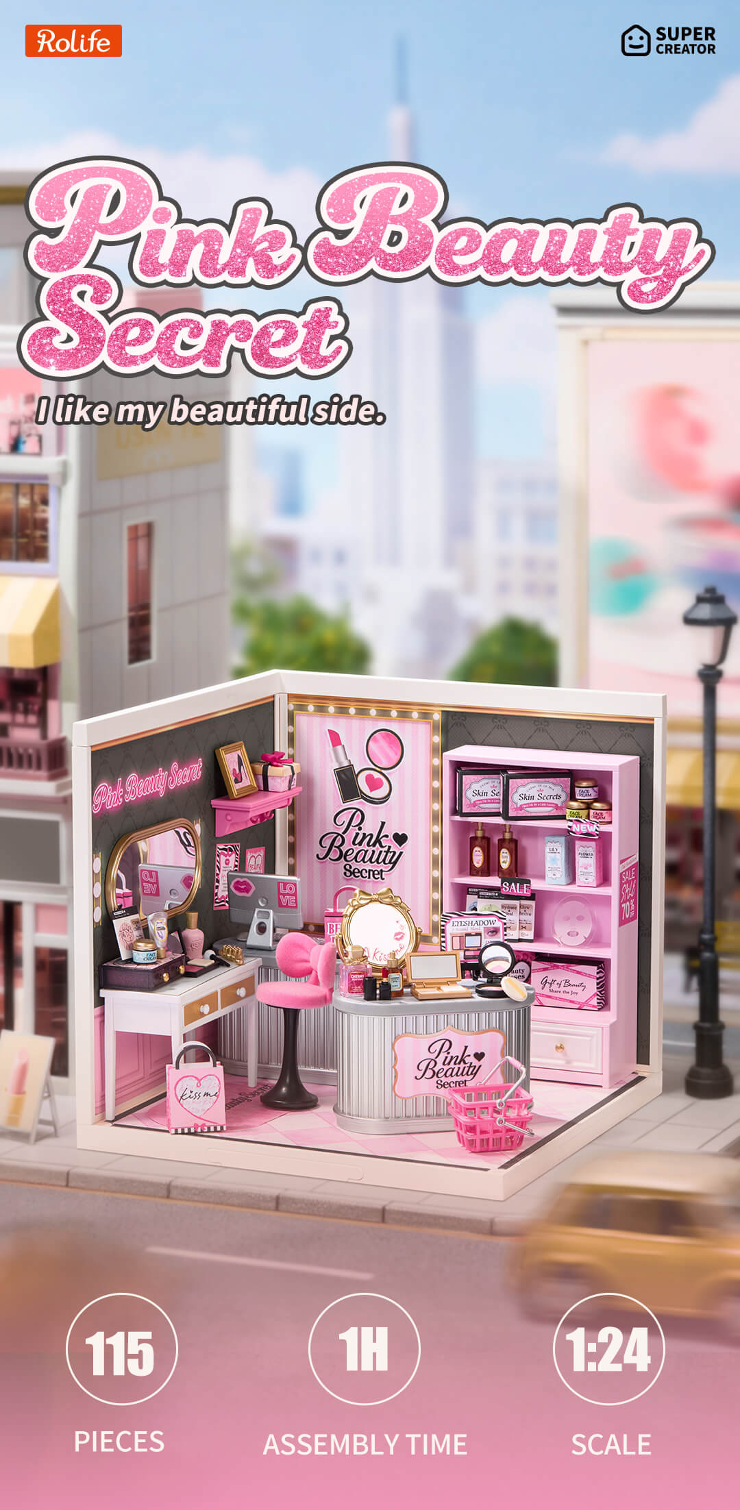 Rolife Pink Beauty Secret Super Creator Miniature House DW026