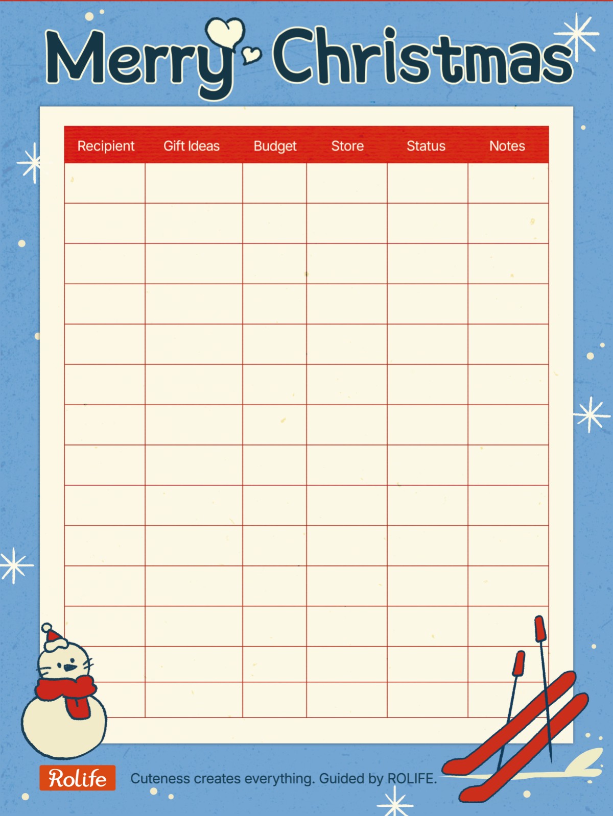 Rolife Christmas Gift List Template Cute & Cozy Illustrated Gift List