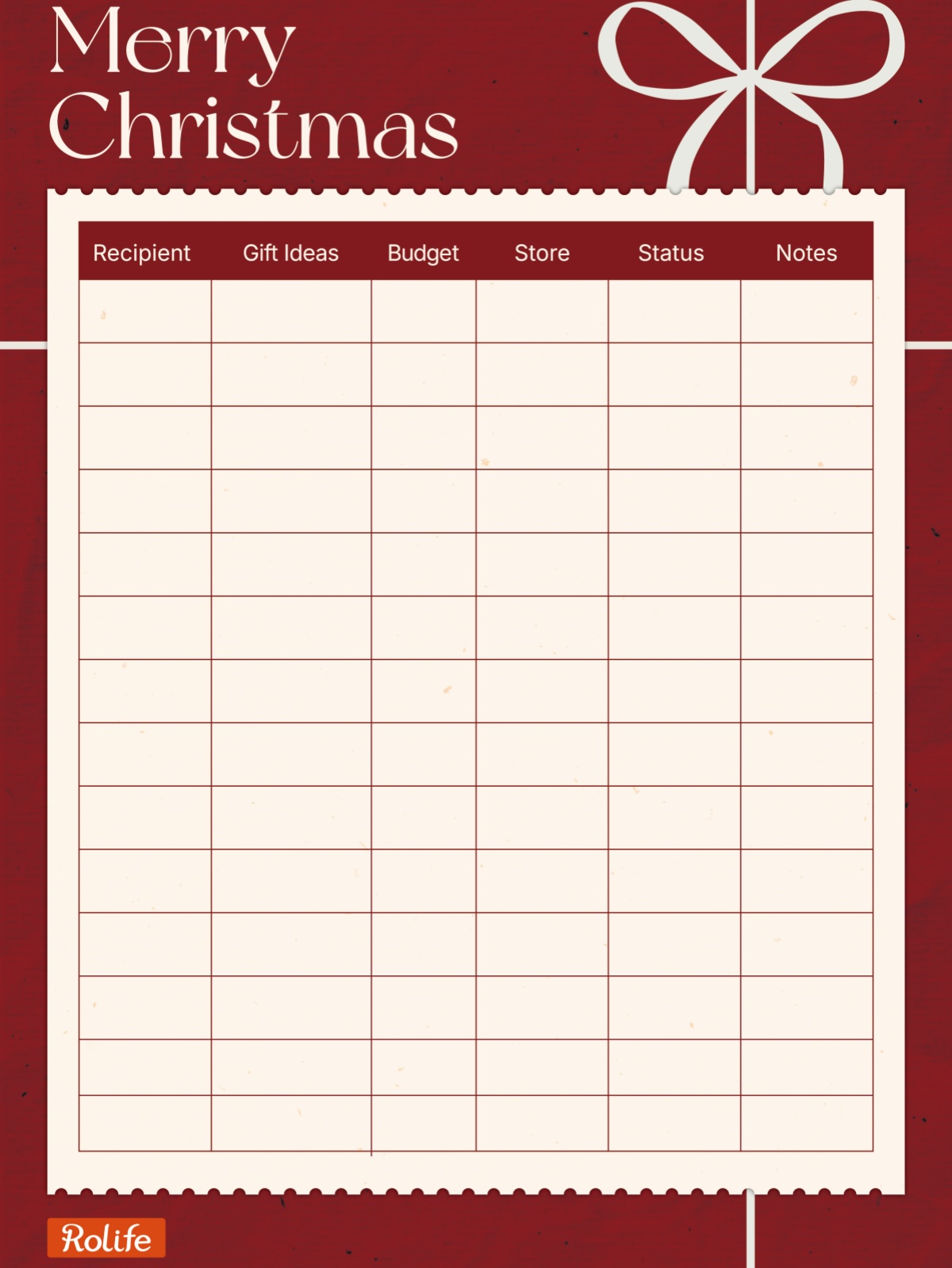 Rolife Christmas Gift List Template Rolife Signature Style
