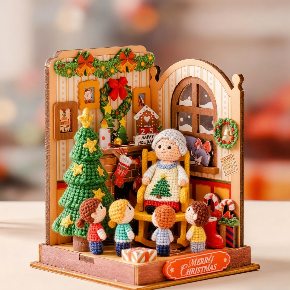 Rolife DIY Miniature House Christmas Fireplace DS041 with crochet accessories