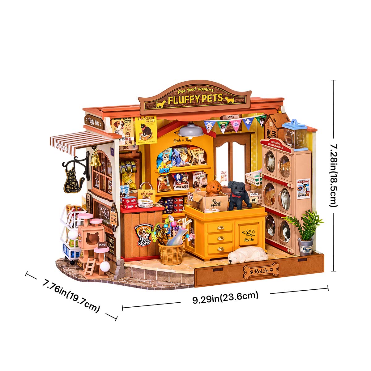 Rolife Fluffy Friends Store DIY Miniature House size chart image