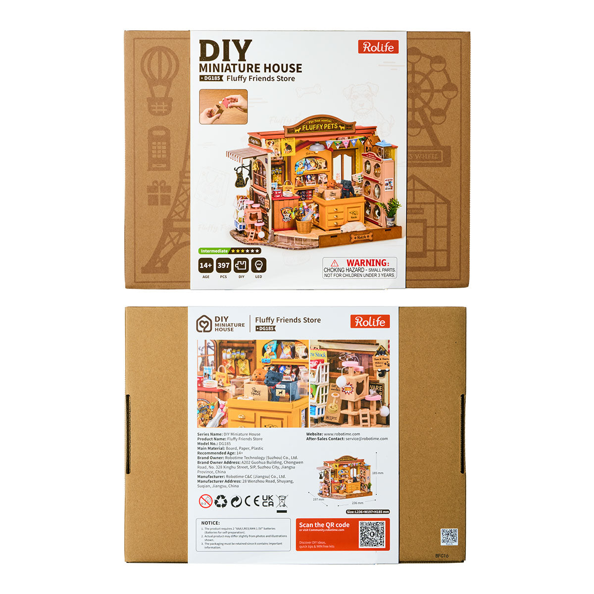 Rolife Fluffy Friends Store DIY Miniature House product packaging image