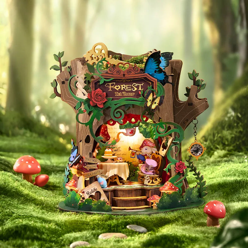 Rolife Forest Tea Party AMT03 woodland music box with a colorful miniature tea-party scene