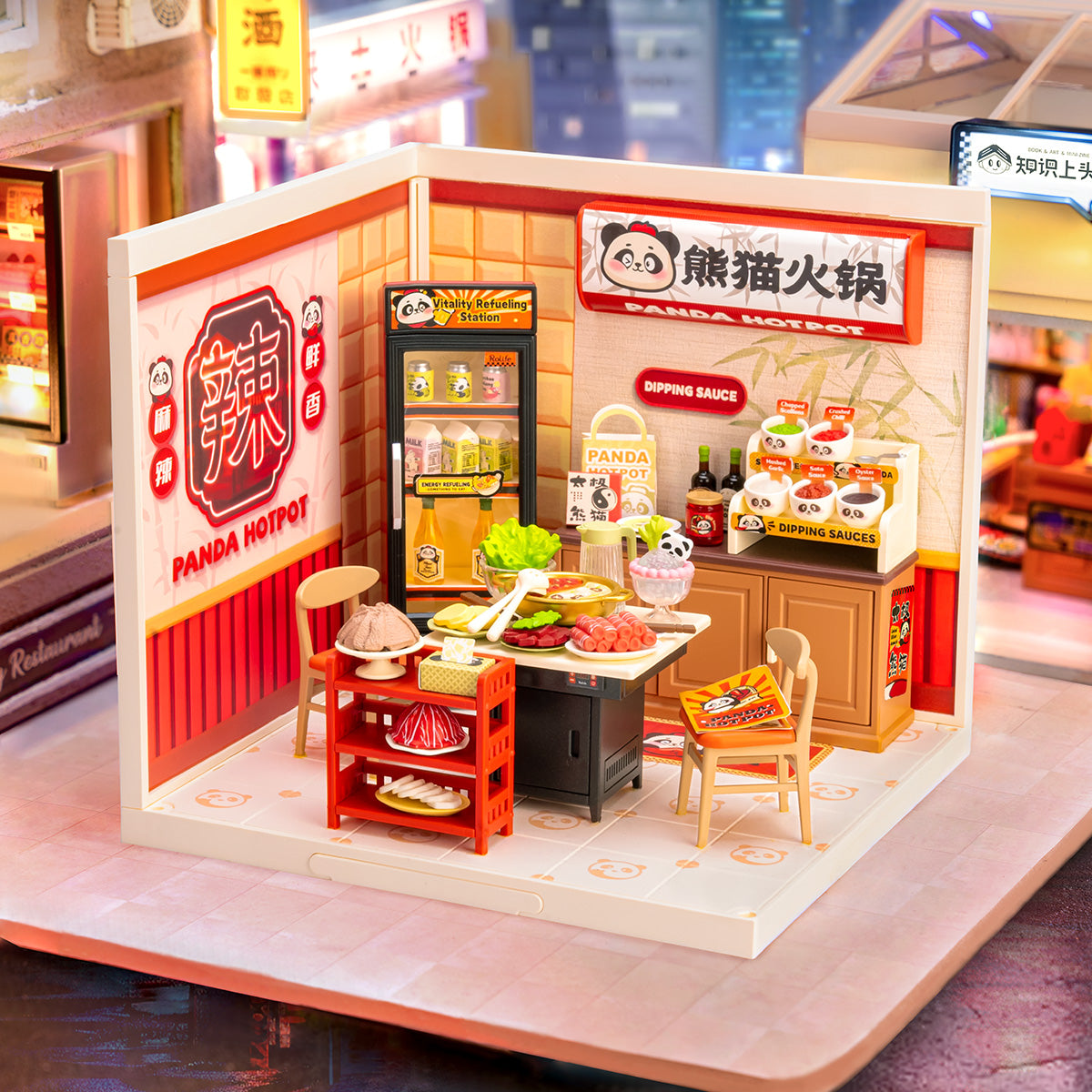 Panda Hot Pot displayed as one illuminated standalone miniature food shop.