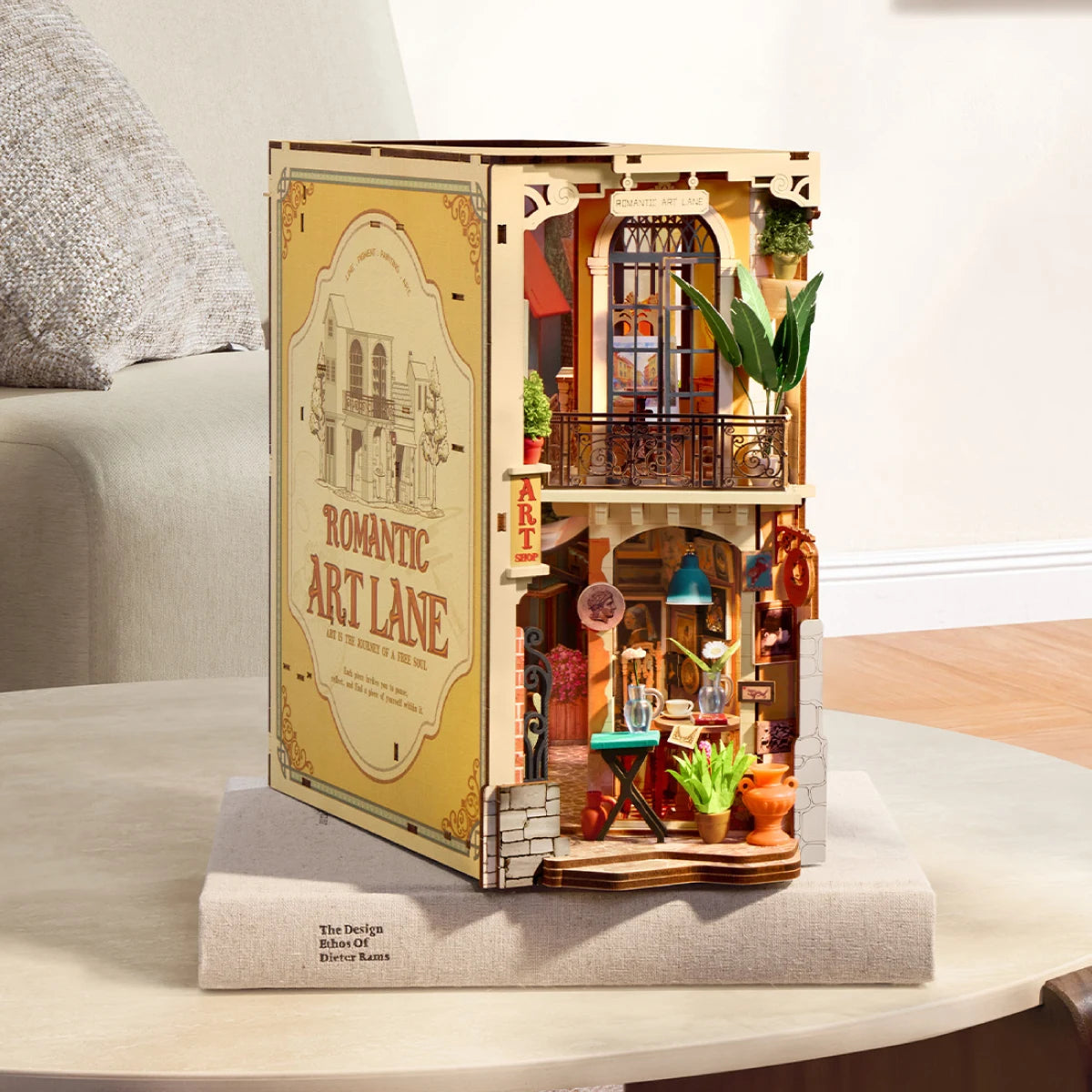 Rolife Romantic Art Lane TGB20 displayed on a table as a layered bookshelf d&eacute;cor piece