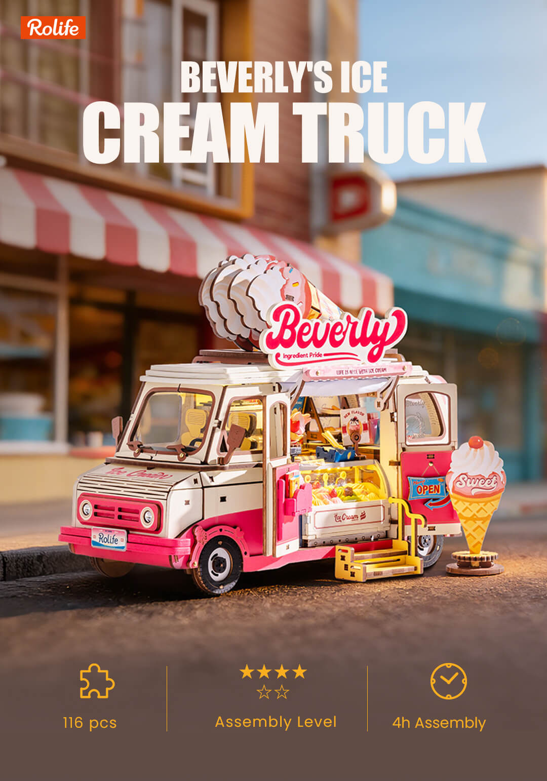 Icy Craft アニメーション ケーキショップ 回転ジオラマ 動作良好 Rolife 3D Wooden Puzzle - Beverly's Ice Cream Truck TGS06