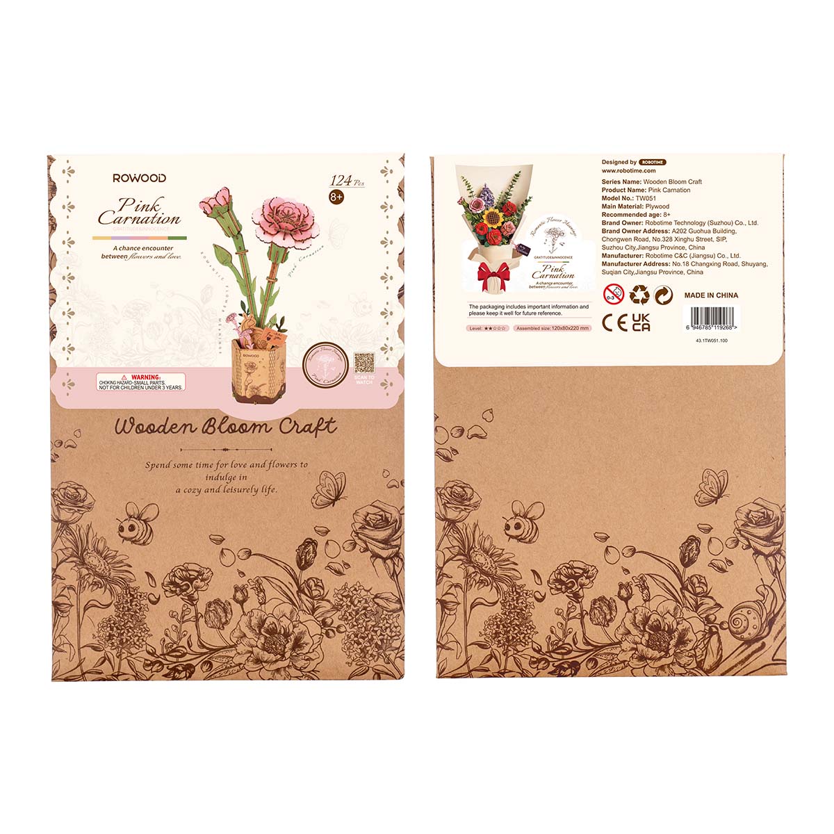 Rowood DIY Wooden Flower Pink Carnation TW051