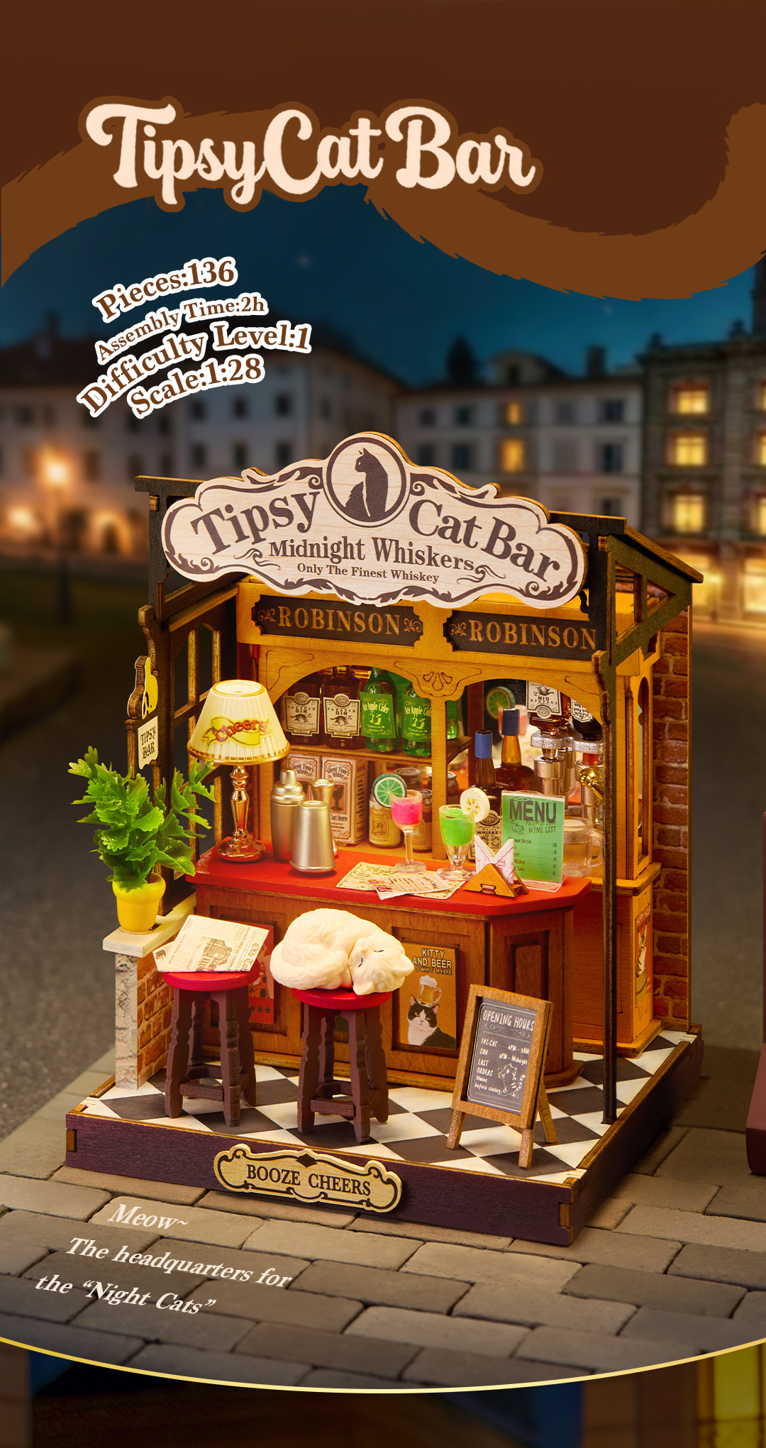 Rolife Tipsy Cat Bar DIY Miniature House DS054 – Rolife