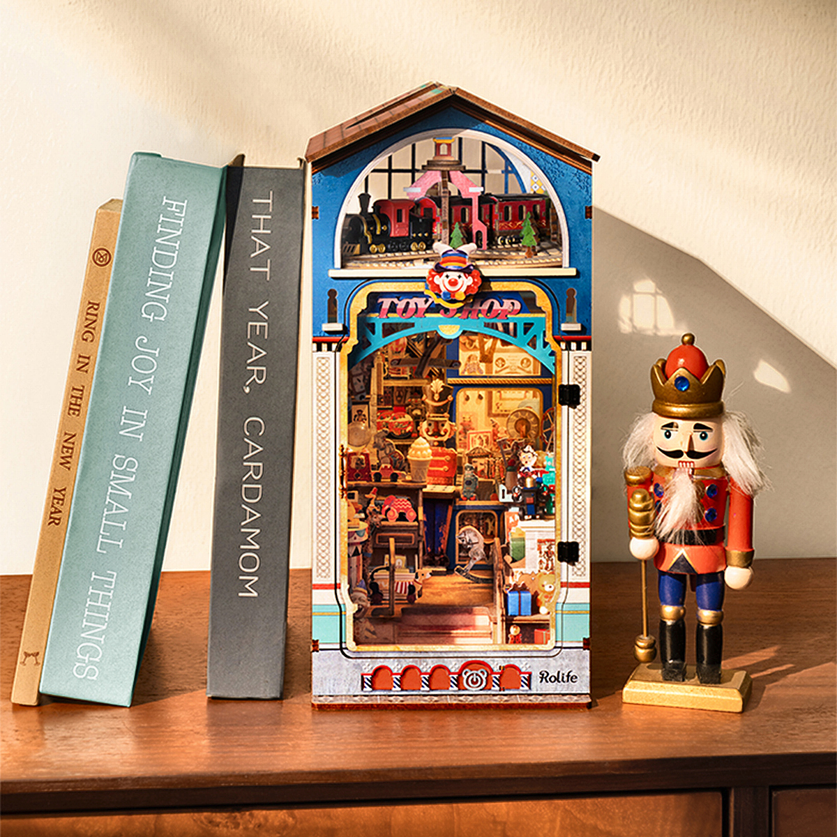Treasure Toy Shop DIY Book Nook toy store scene with teddy bears, trains, and robots