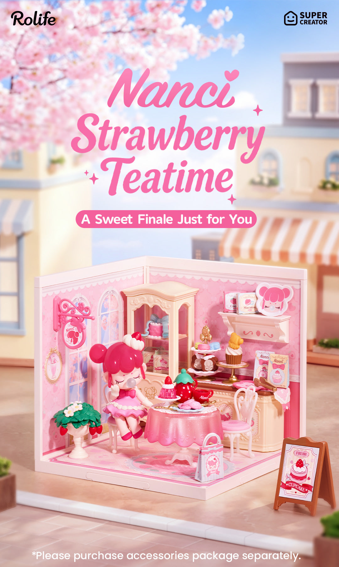 Rolife Nanci Strawberry Teatime Super Creator detail image showing An Hour Well Spent: Parts snap neatly into place for a smooth assembly.