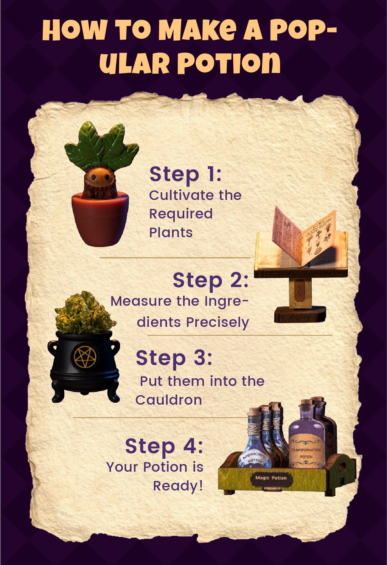 Whisper Magic Shop detail image showing The Rarest Ingredients: This display shelf holds dragon eggs, packaged powders, and secret ingredients.