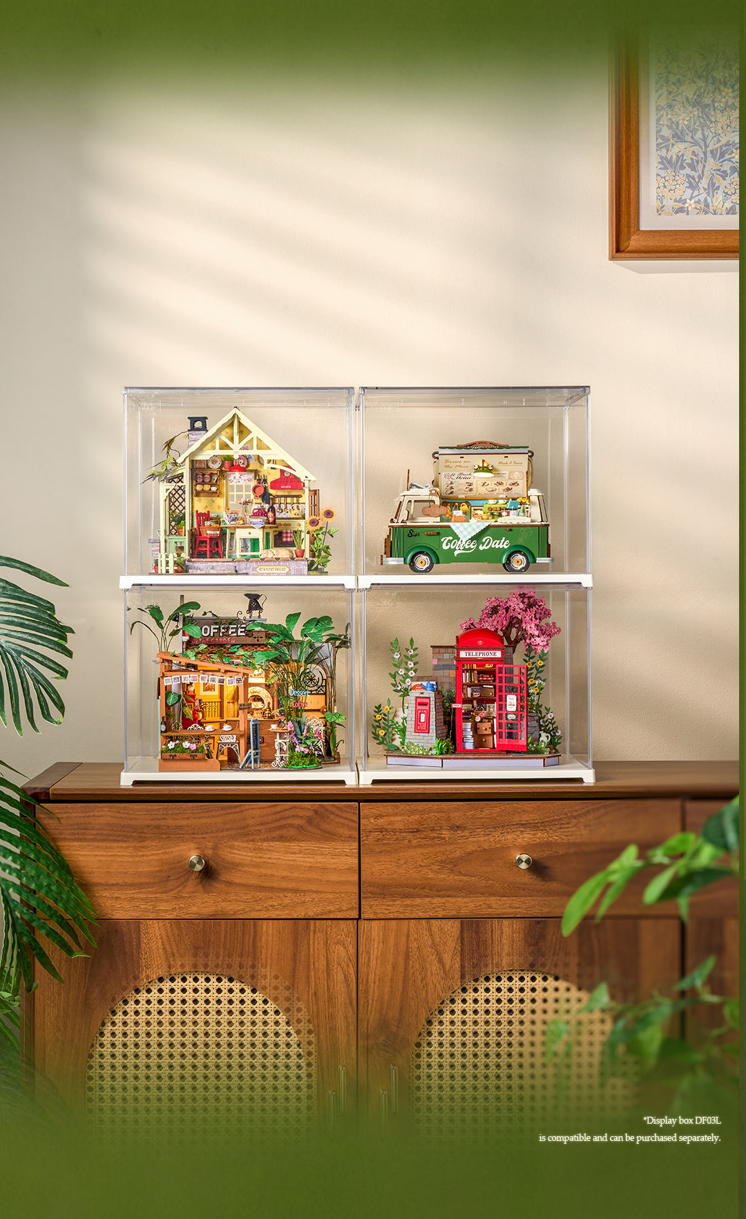 Leafree Café product information graphic with pieces, scale, size, and materials