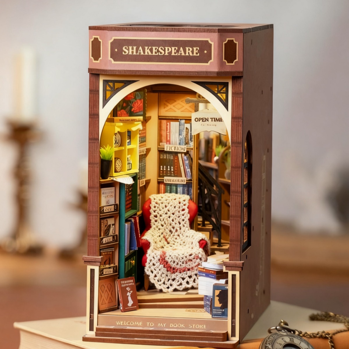 bookstore book nook from rolife with crochet accessories