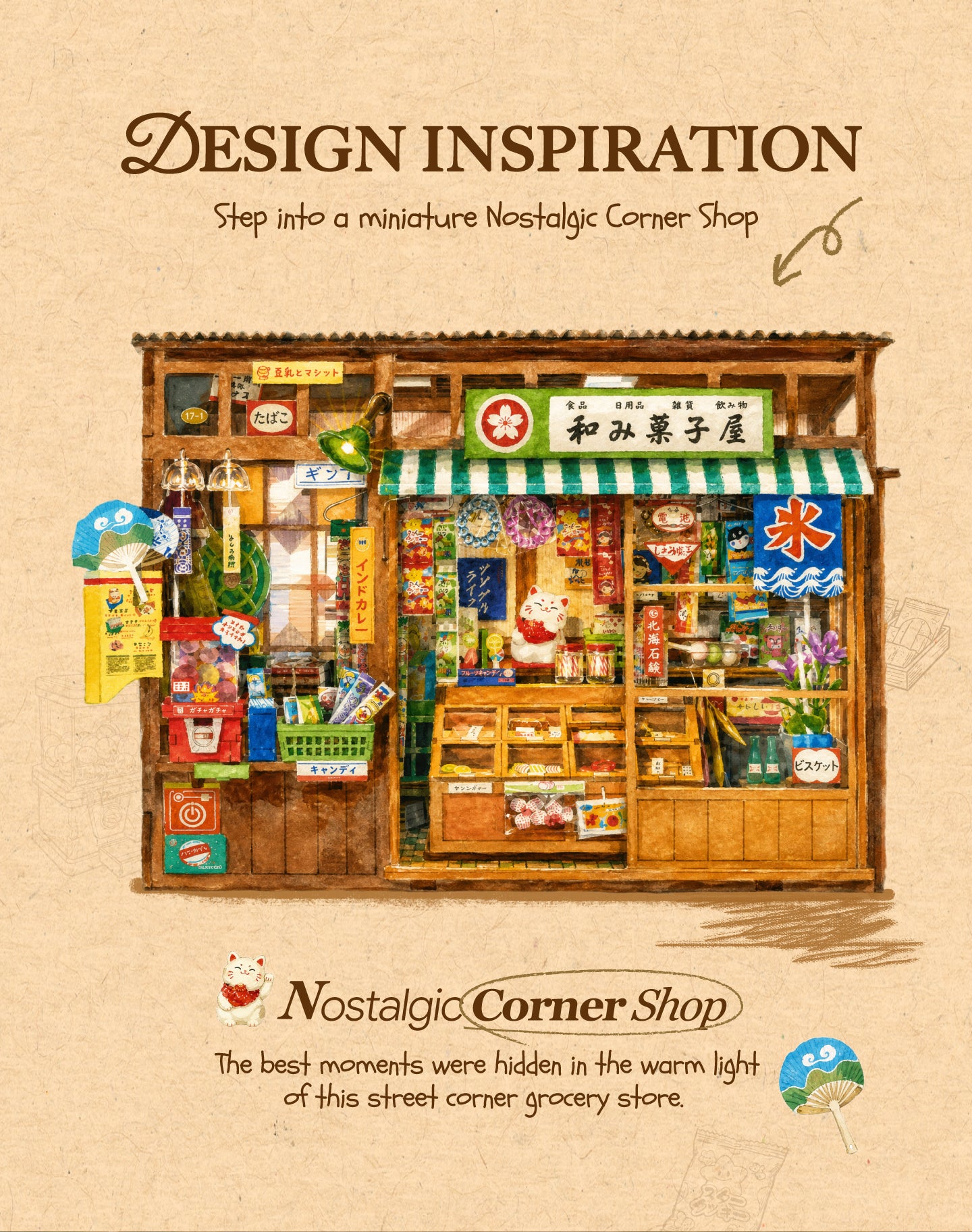 Rolife Nostalgic Corner Shop TGE05 Showa era corner shop scene with retro storefront details
