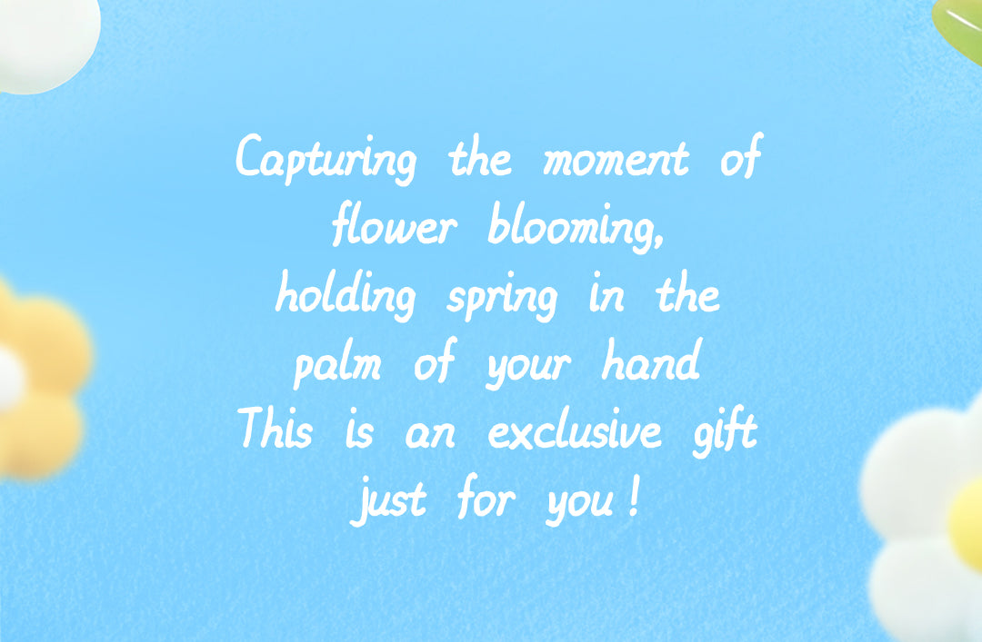 Rolife Nanci Spring Bear MN003 spring gift text on a blue floral background.