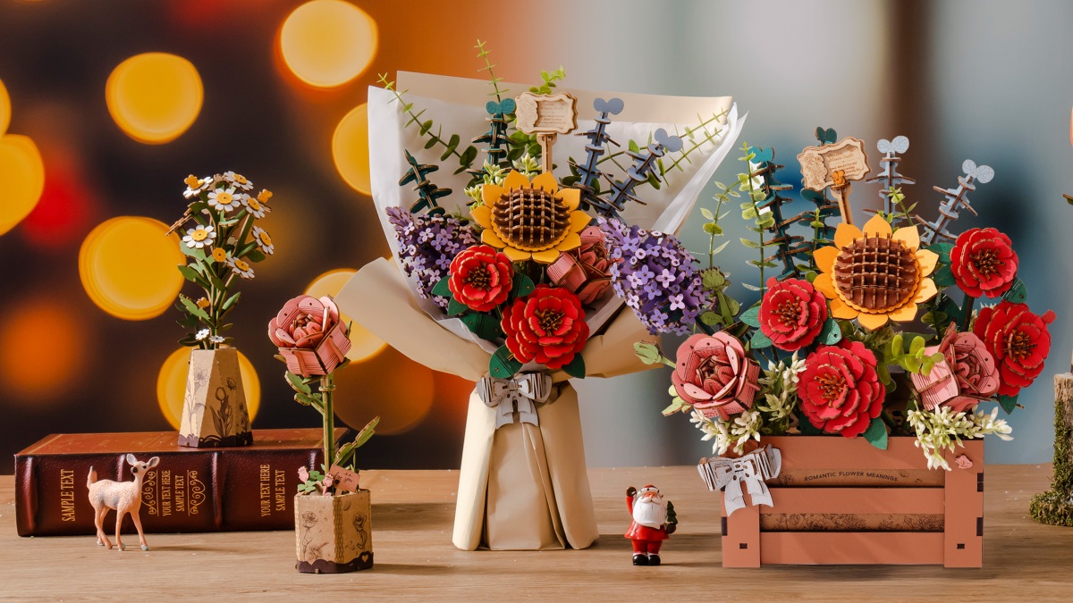 christmas gift 3d wooden flowers and bouquets