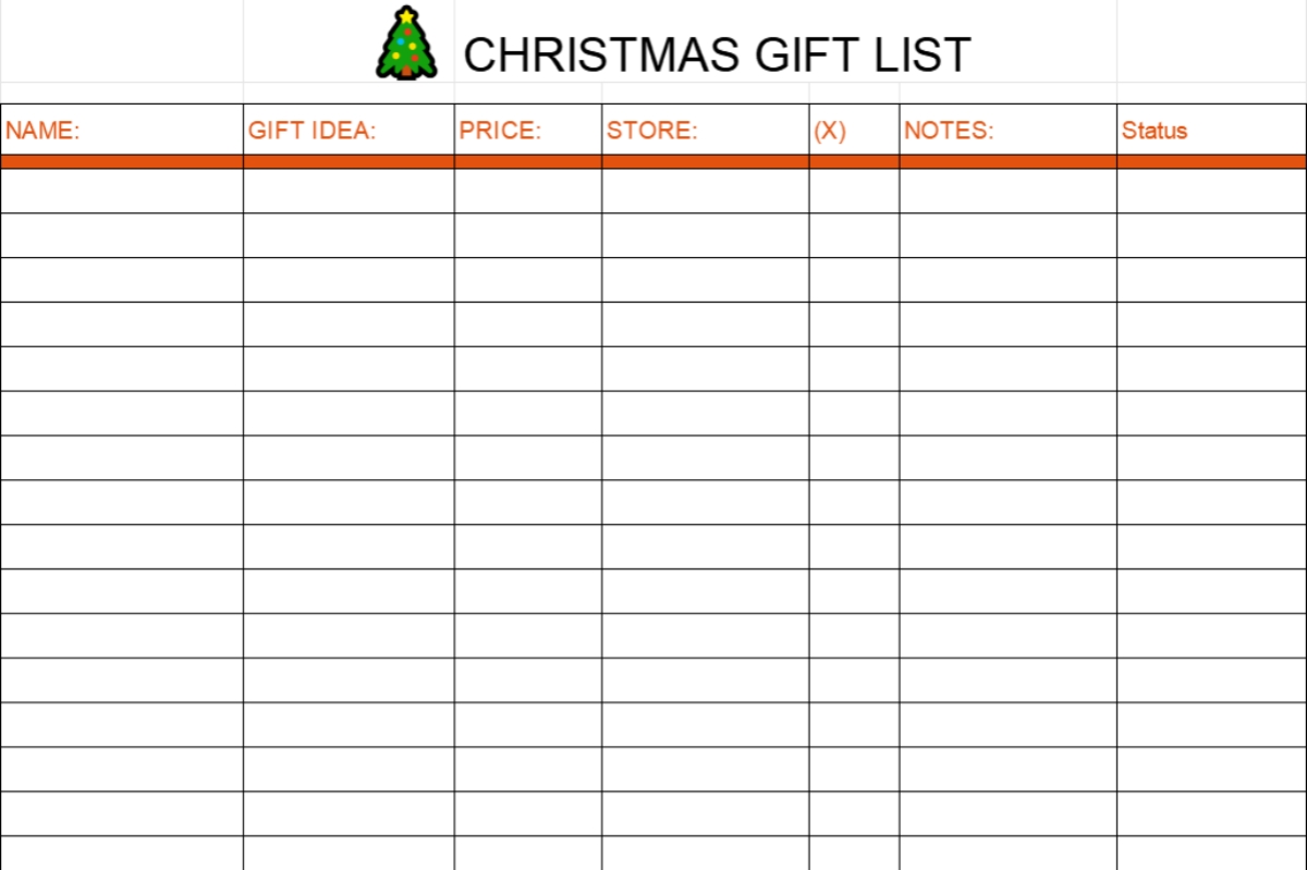 what is in the christmas gift list free template from rolife