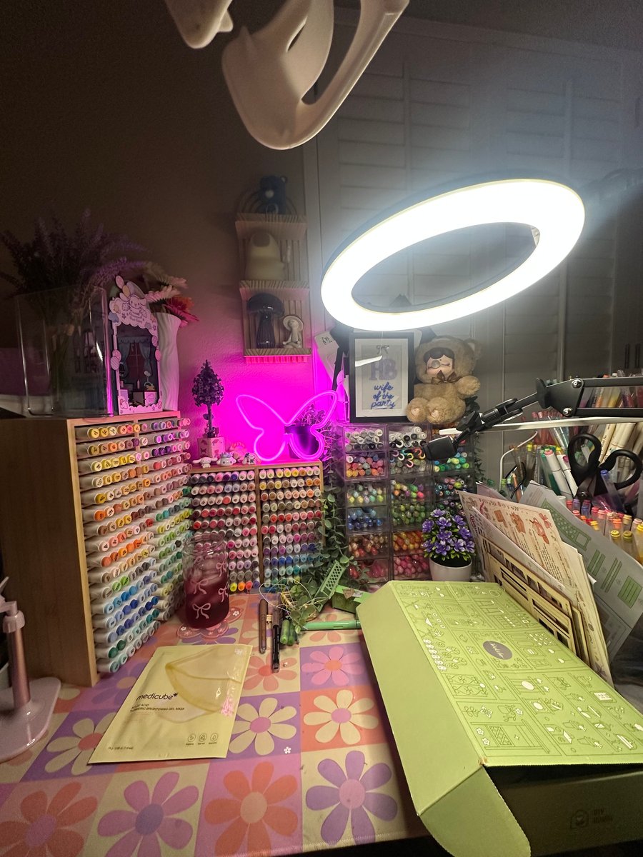 Cozy.little.palette's colorful desk for quiet evening craft sessions