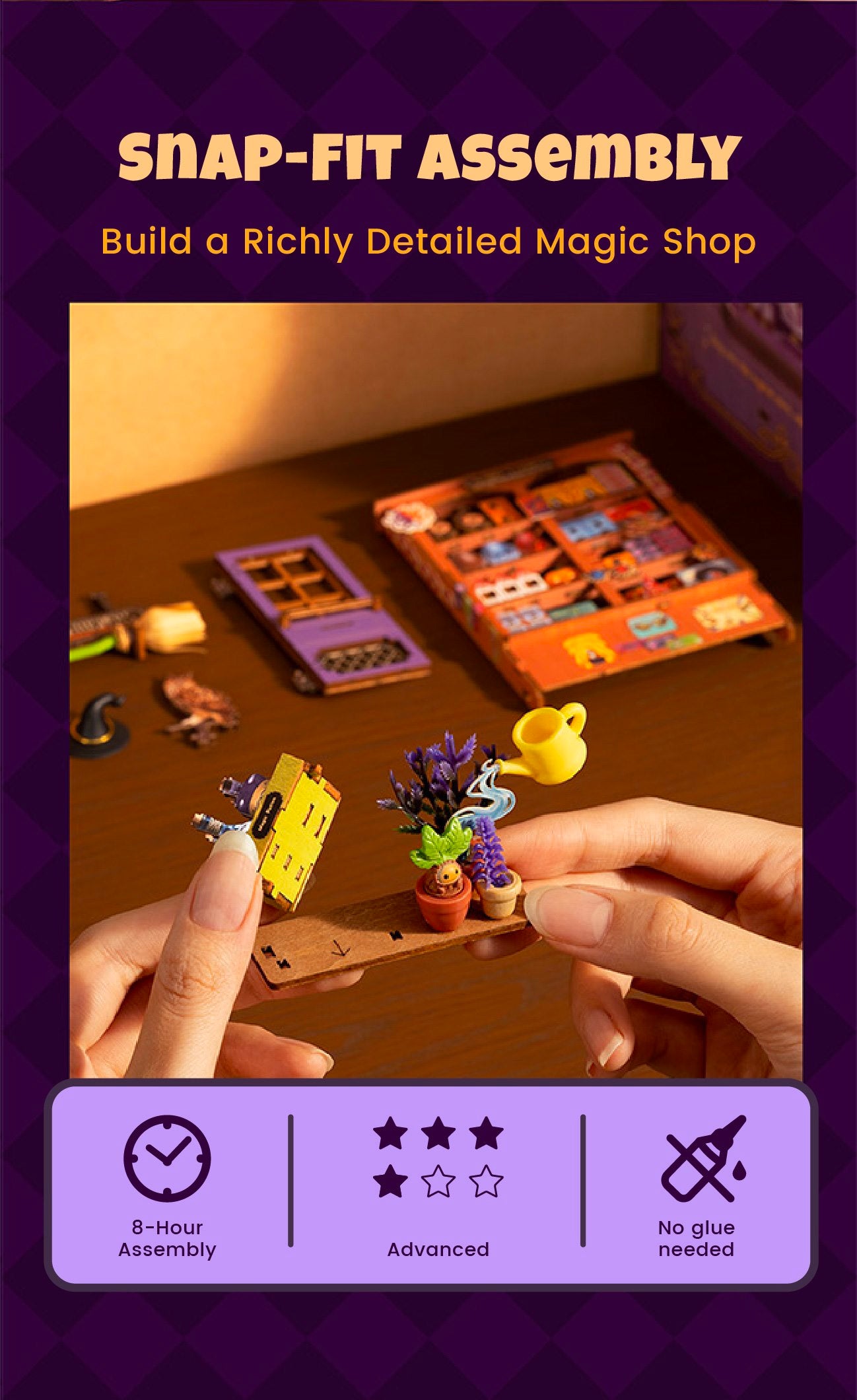 Whisper Magic Shop collection display with matching miniature kits