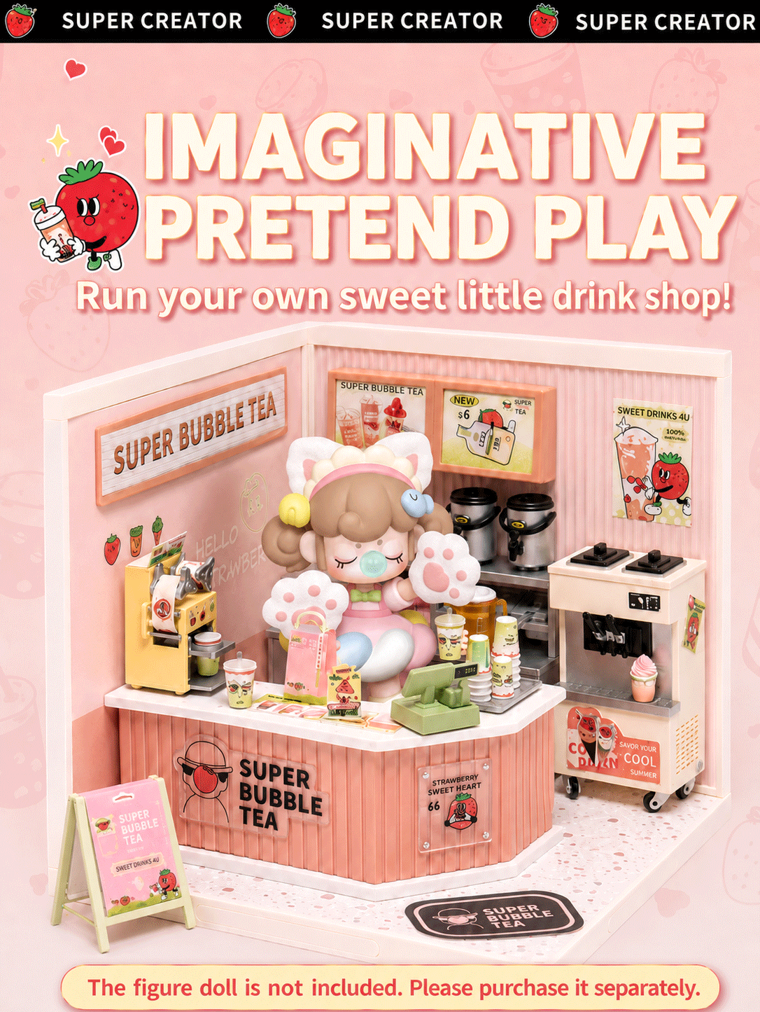 Rolife Double Joy Bubble Tea DW006 imaginative pretend play scene with plush figures