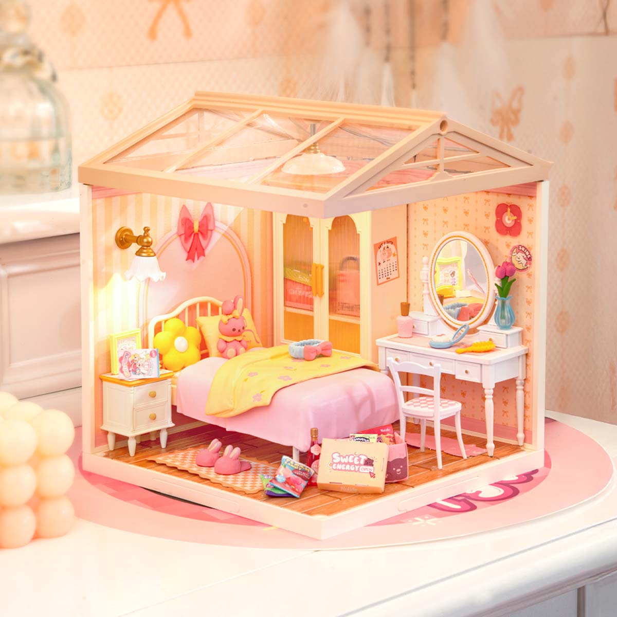 Rolife Lovely Pink Bedroom DIY Miniature House DW016