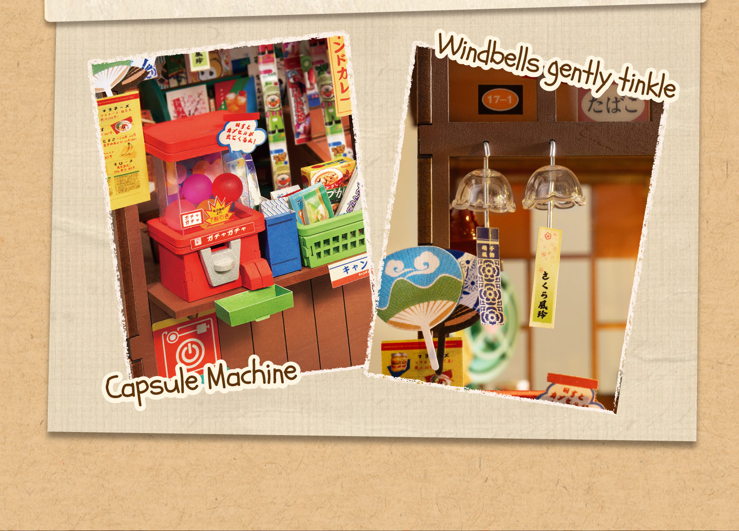 Rolife Nostalgic Corner Shop TGE05 lighting effect graphic for the cozy book nook display