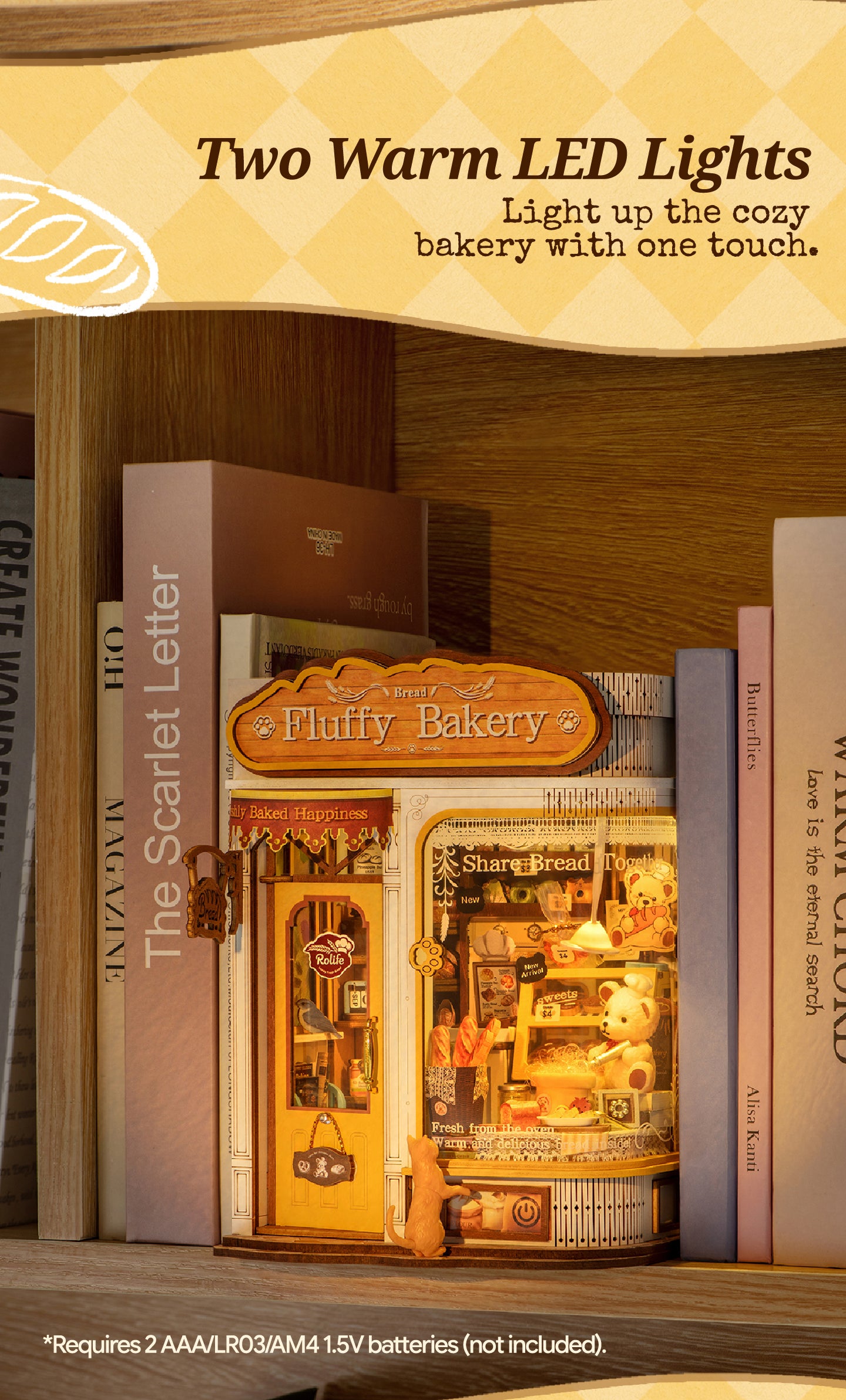 Fluffy Bakery snap-fit assembly and no-glue instruction graphic