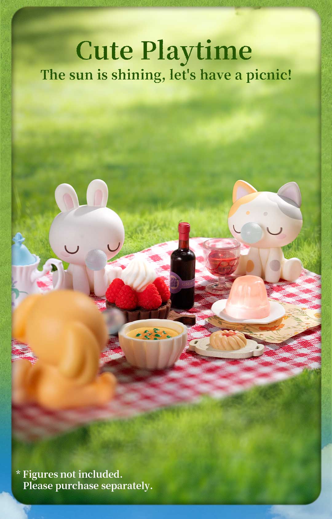 Fluffy Grove picnic play scene with tiny dessert table, picnic blanket, and miniature characters