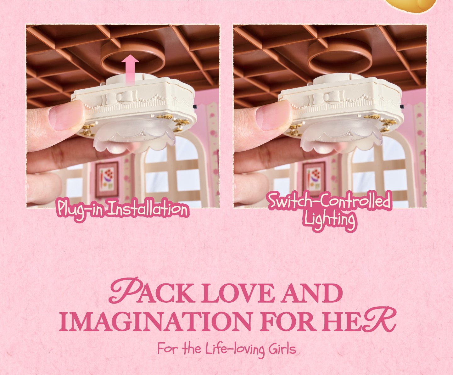 Fairy Rose Cottage plug-in installation and switch-controlled lighting detail