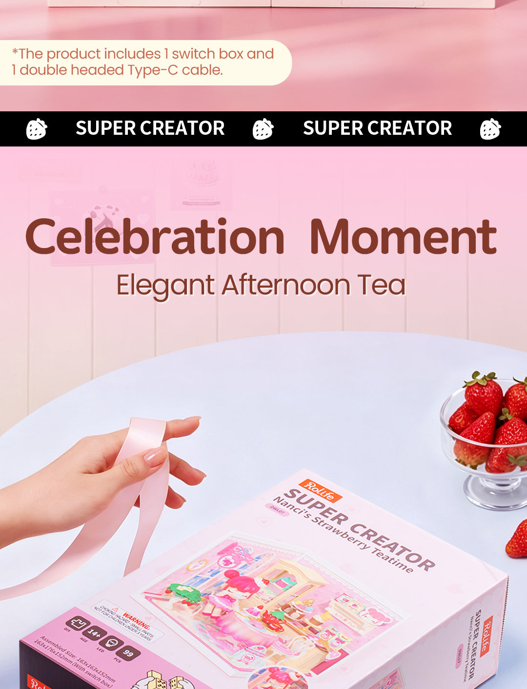 Rolife Nanci Strawberry Teatime Super Creator detail image showing nanci